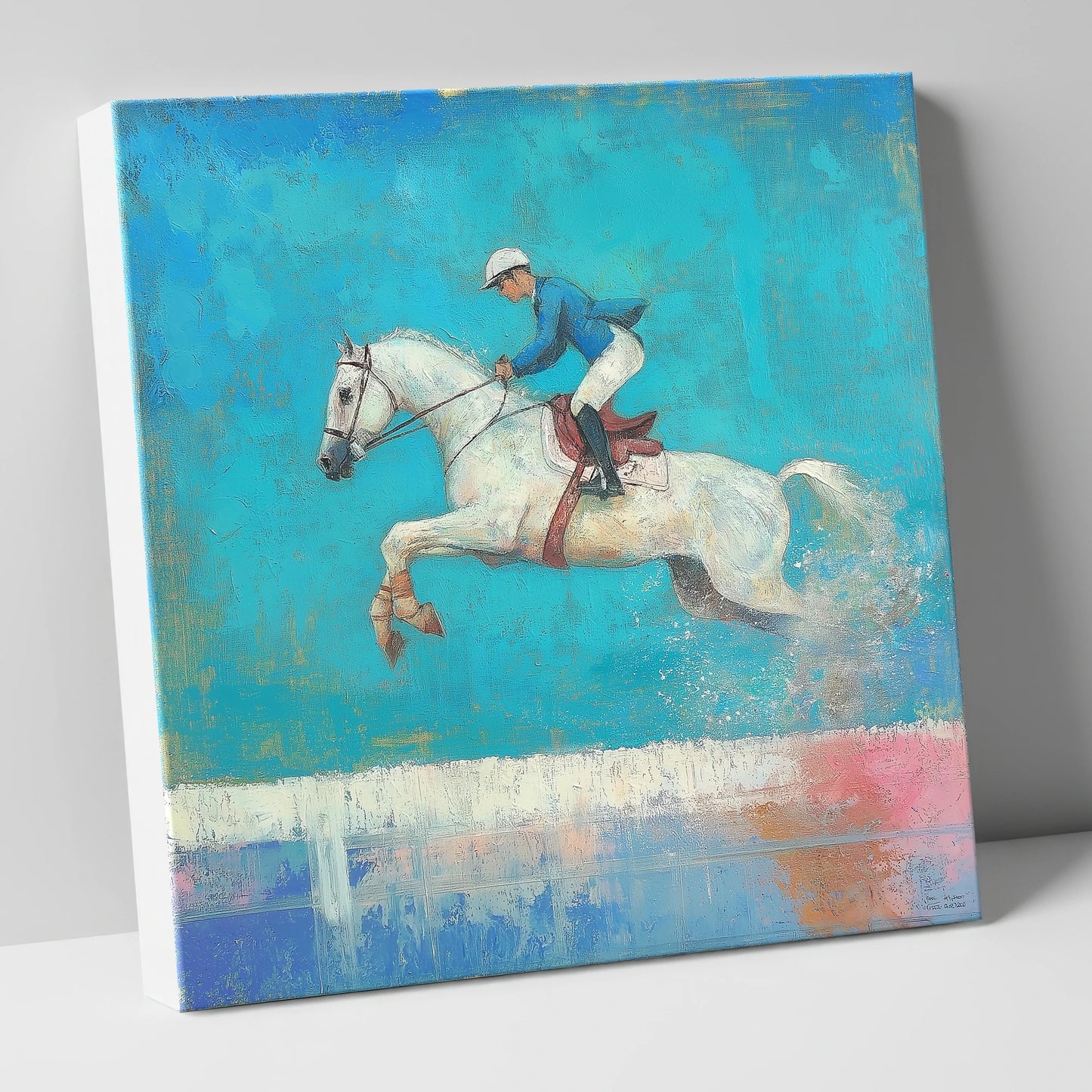 Flight in Turquoise show jumping horse canvas wall art