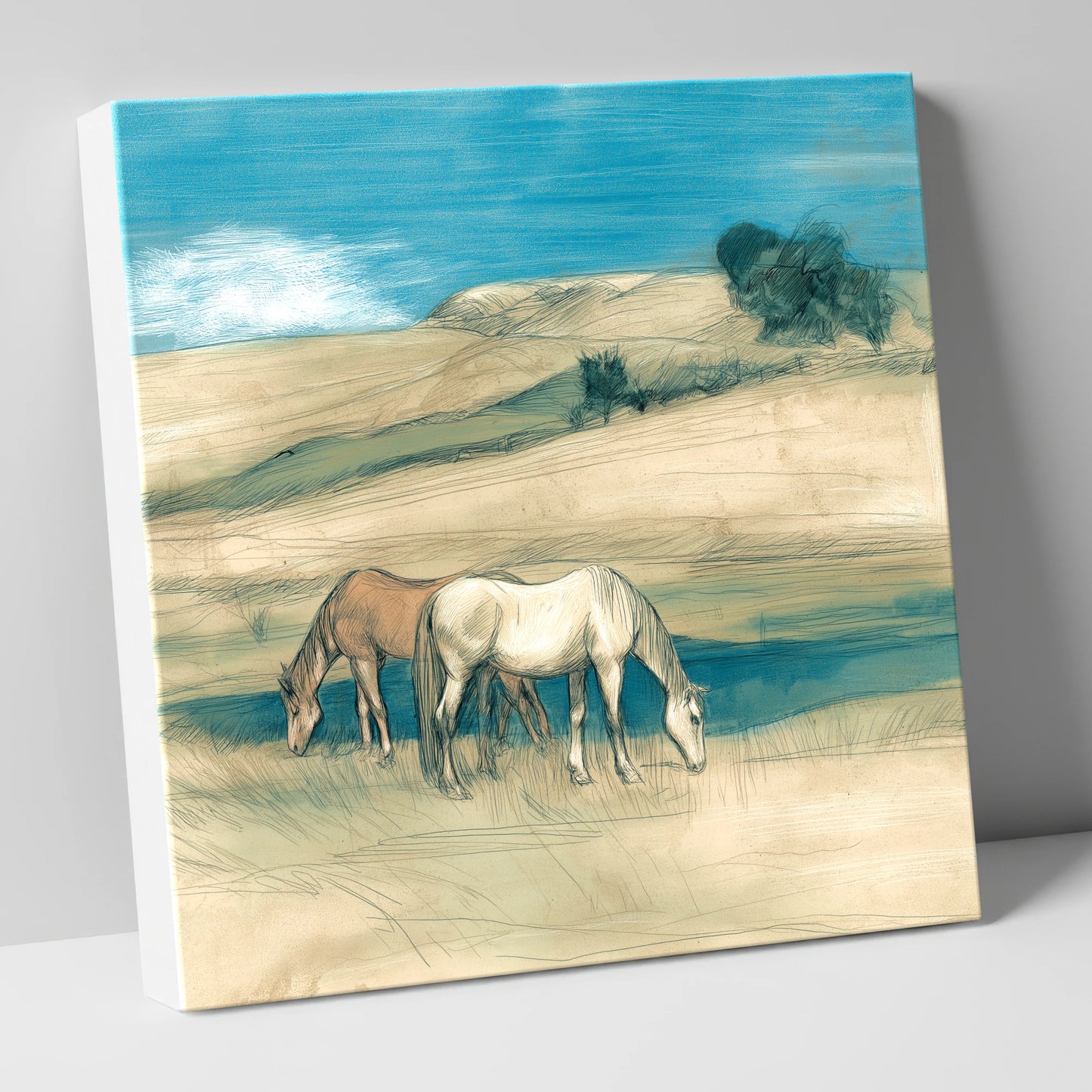 Grazing Beneath Teal Skies horse landscape canvas wall art