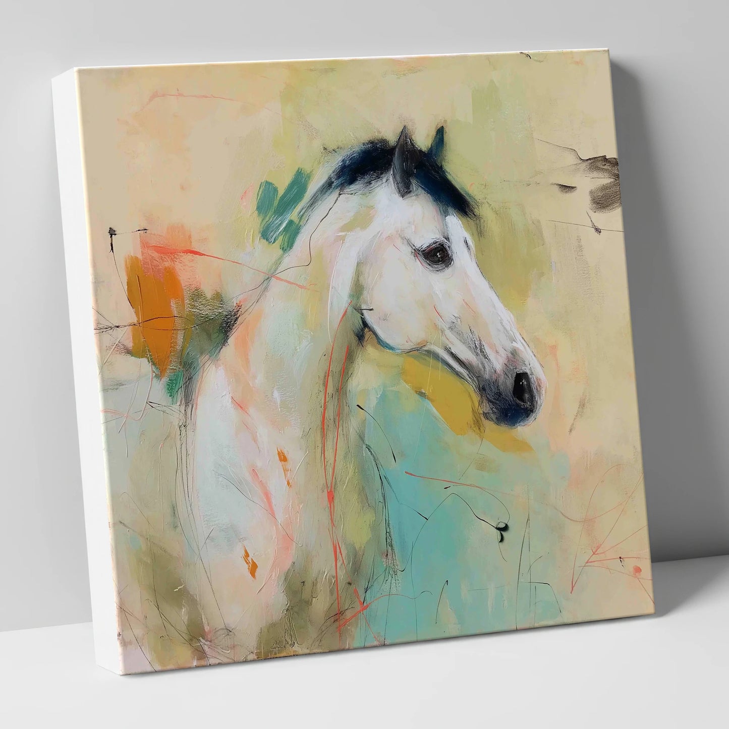 Gestural Grey Portrait horse portrait canvas wall art