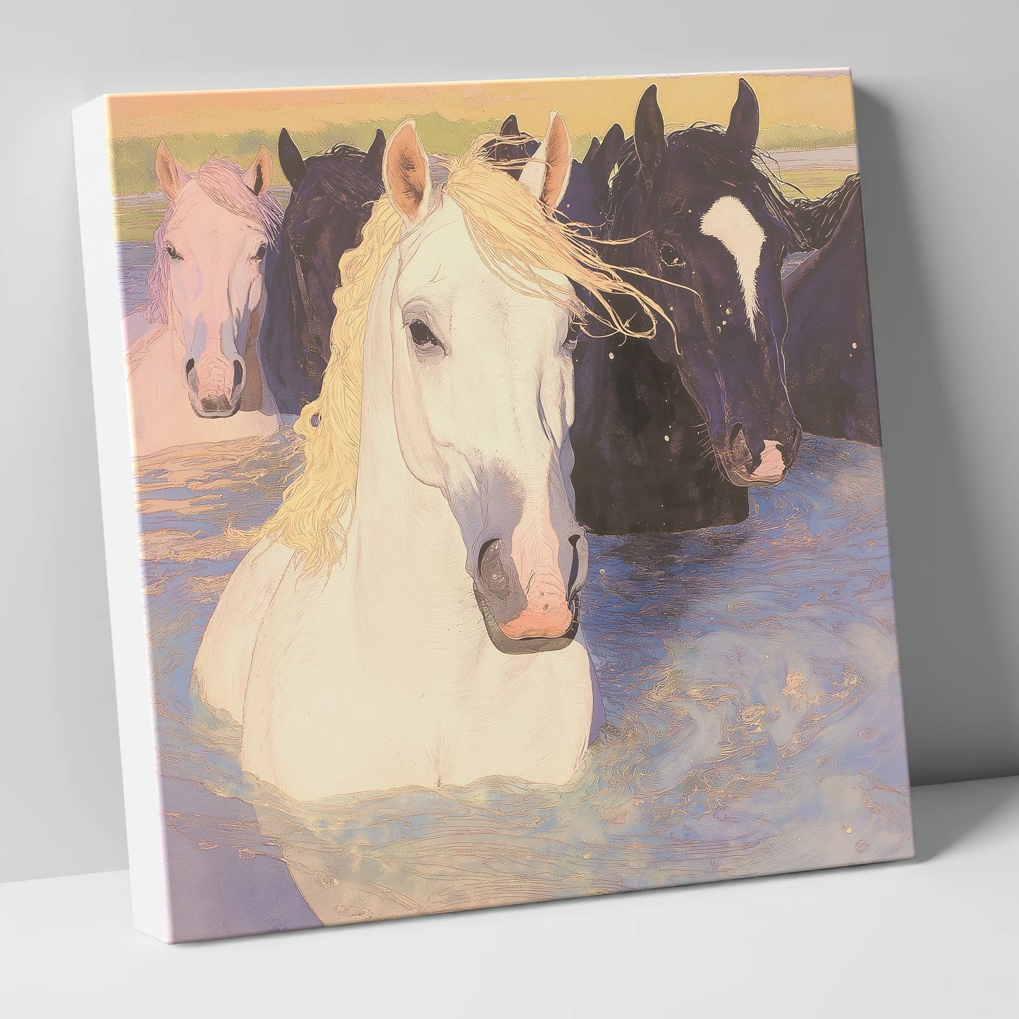 Luminous River Herd wild horses canvas wall art