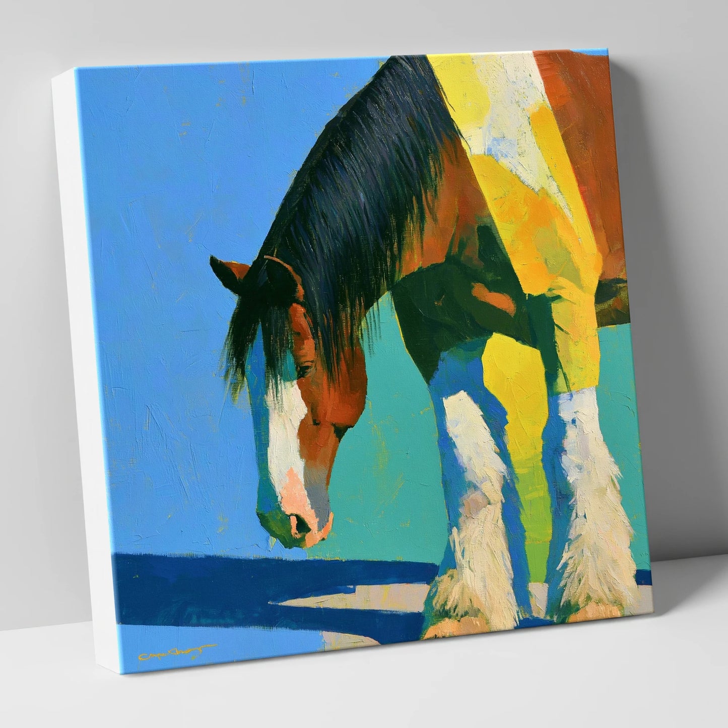 Clydesdale Horse Against Blue Sky horse breed canvas wall art