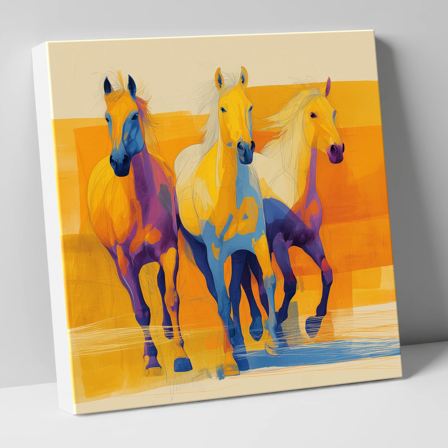 Three Vibrant Strides horse landscape canvas wall art