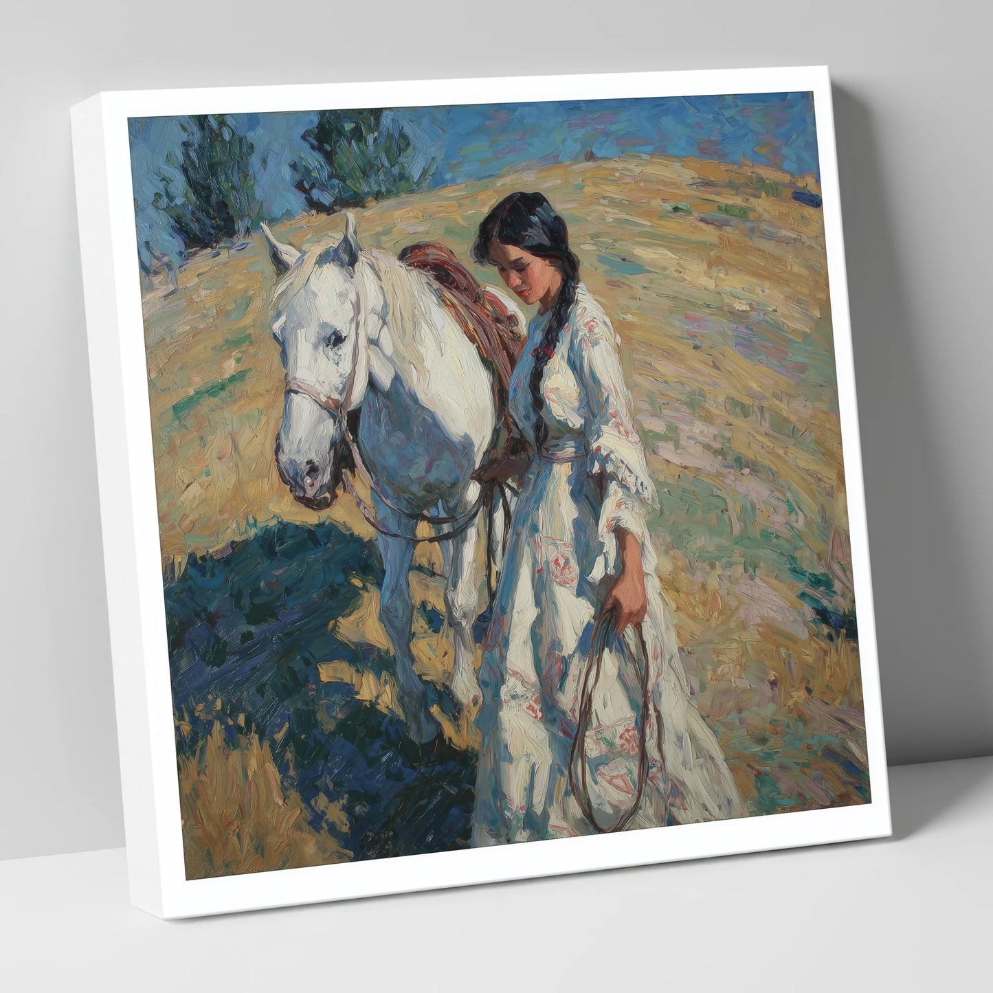Sunlit Summer Stroll horse & rider canvas wall art