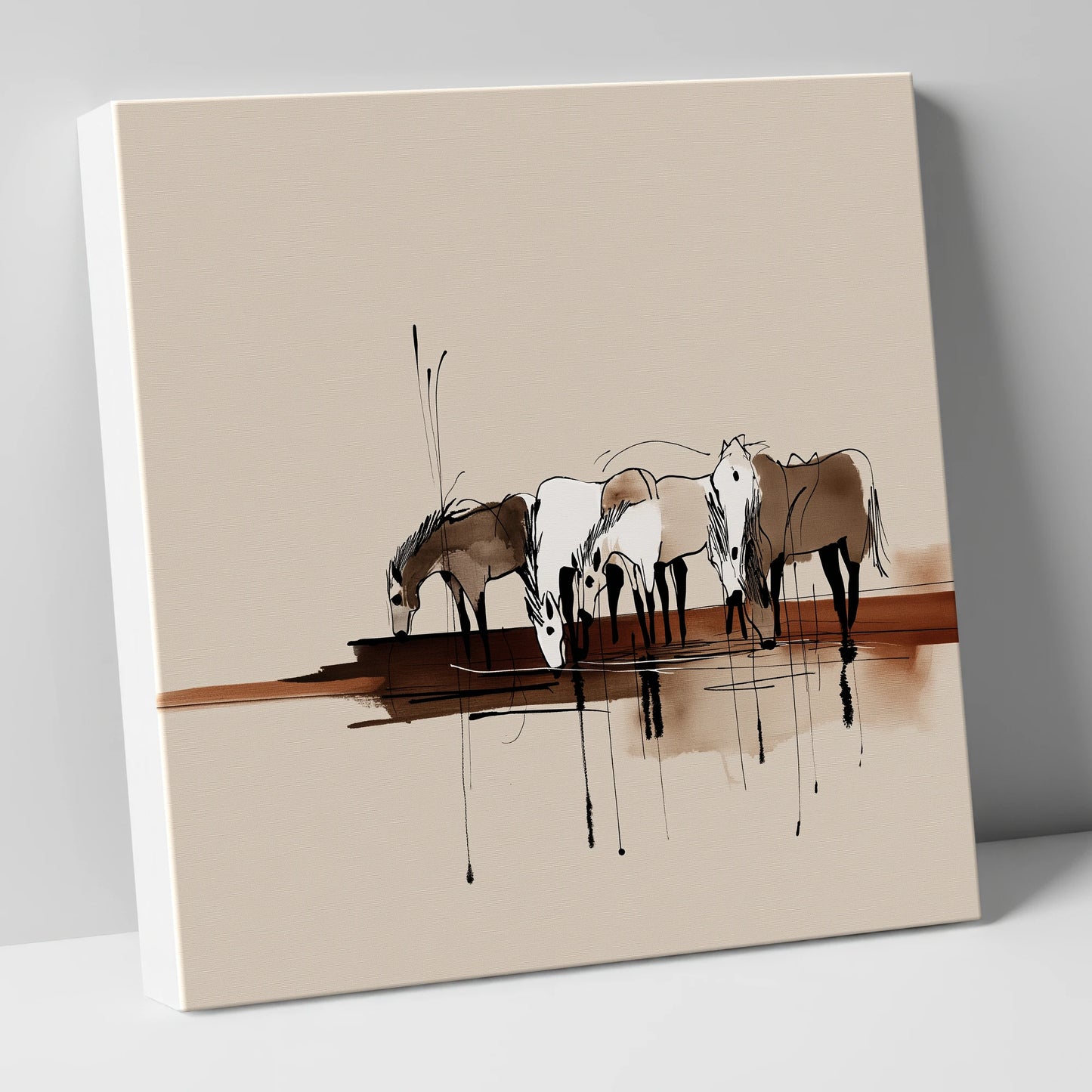 Gathering at the Water wild horses canvas wall art