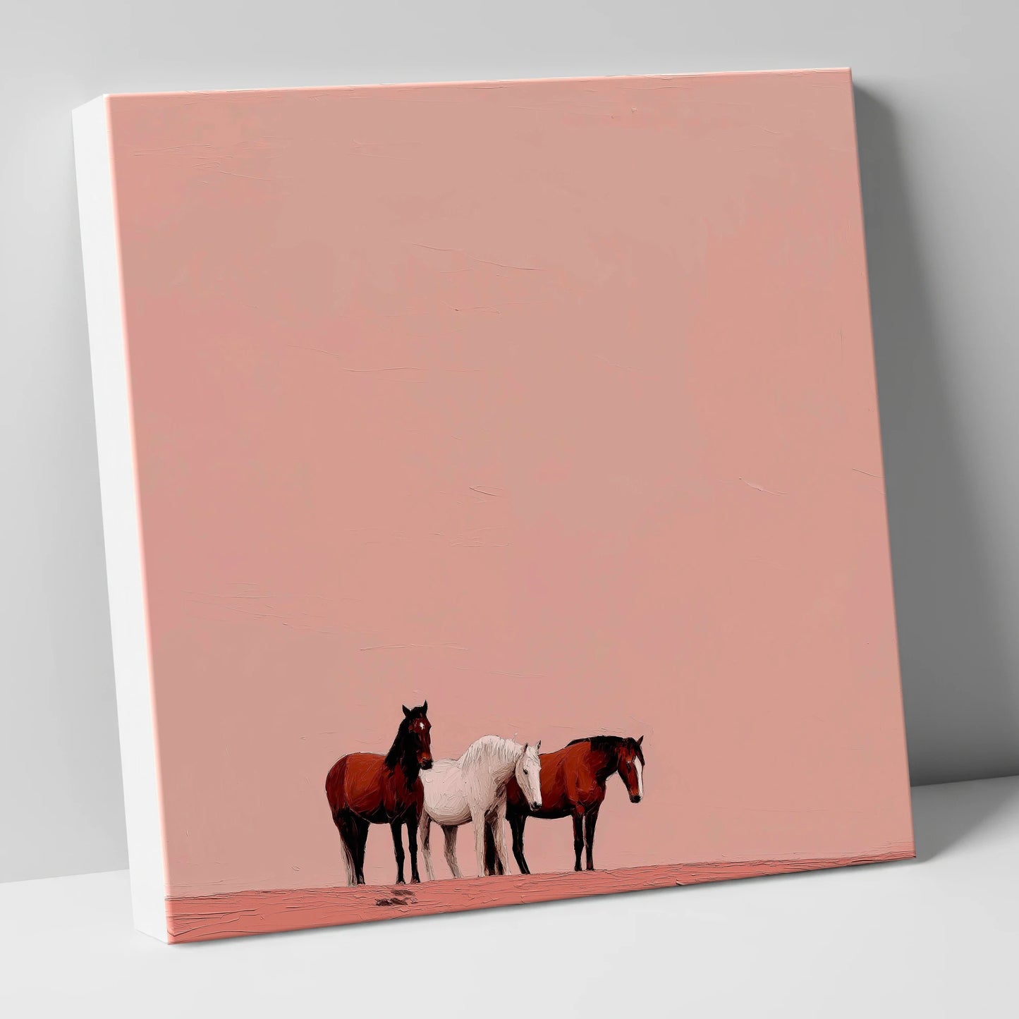 The Blush Horizon wild horses canvas wall art