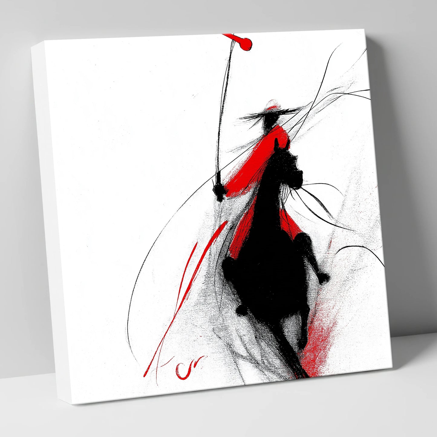 Crimson Polo Strike polo horse canvas wall art