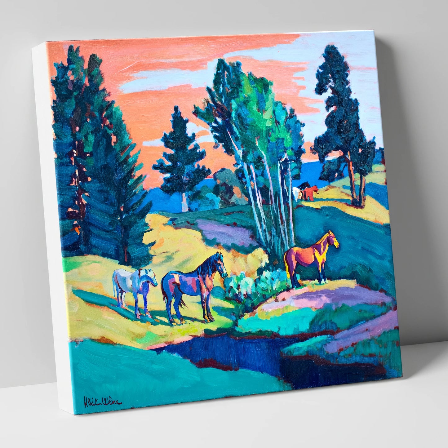 Vibrant Summer Pastures horse landscape canvas wall art
