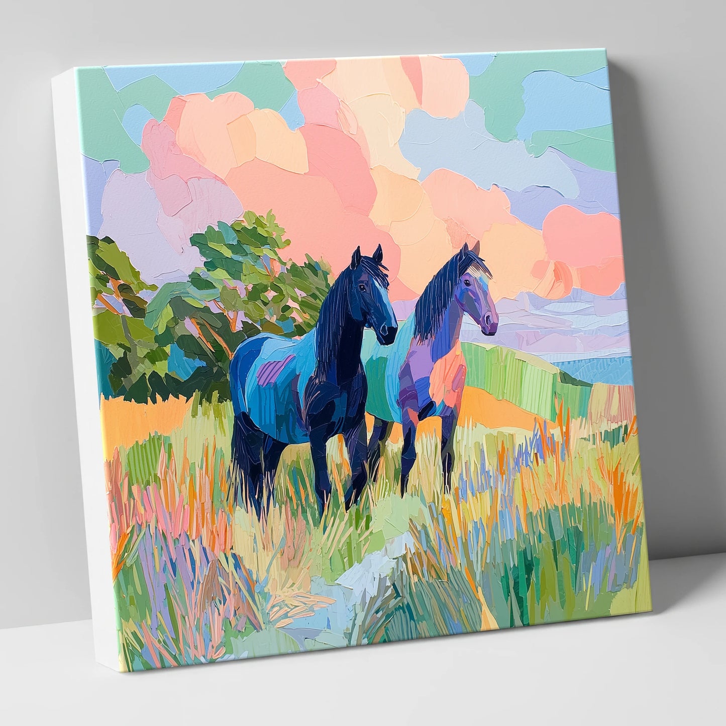 Pastures in Pastel horse landscape canvas wall art
