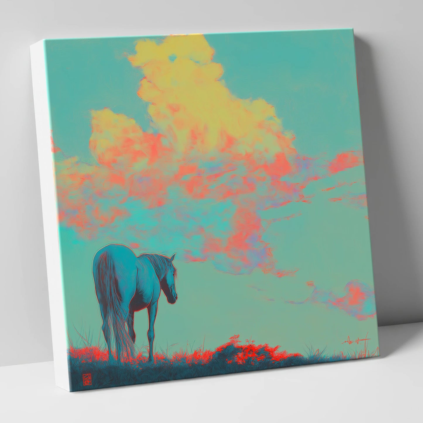 Cyan Horizon horse landscape canvas wall art