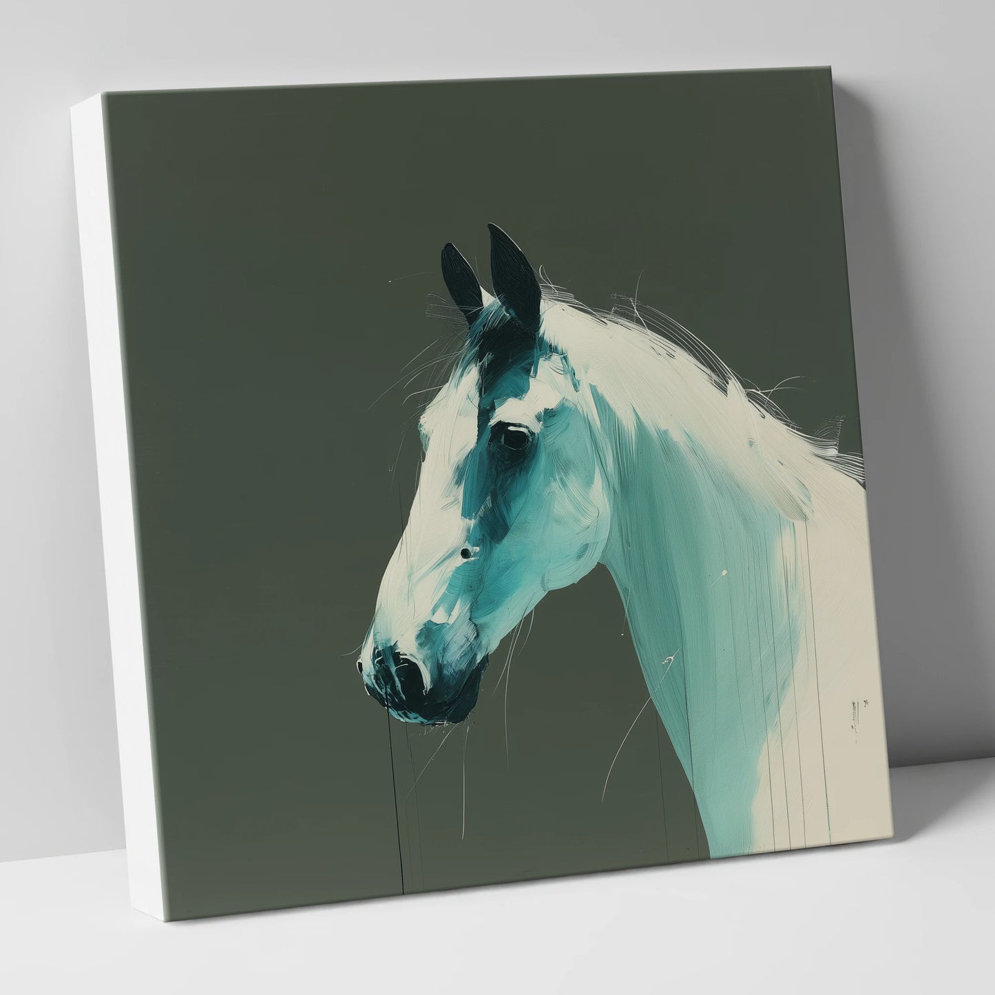Contemporary Teal Profile horse portrait canvas wall art