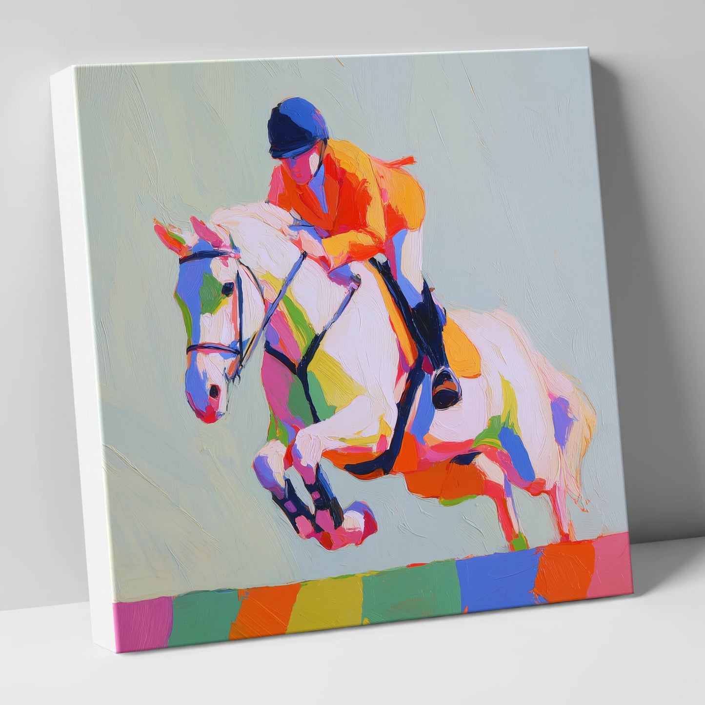 Technicolour Flight show jumping horse canvas wall art