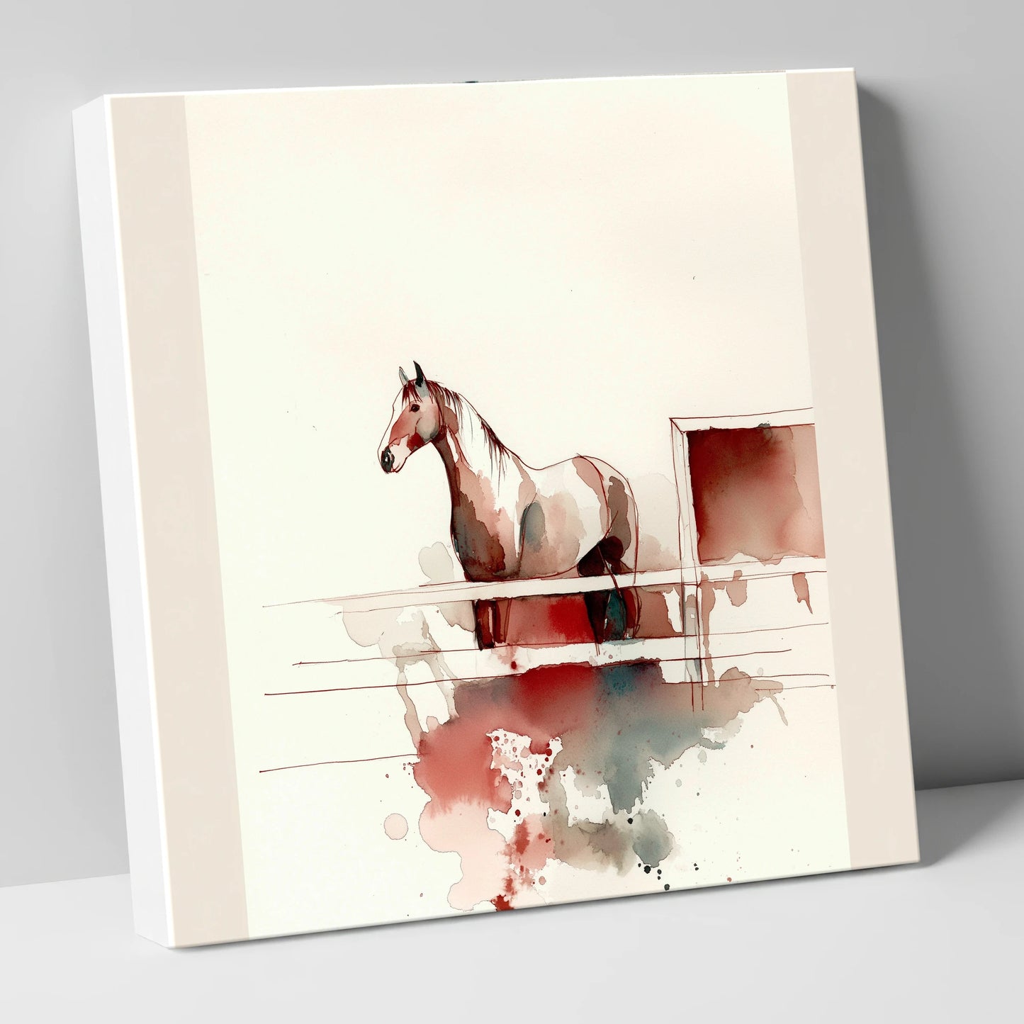 Watching from the Rails horse stable canvas wall art