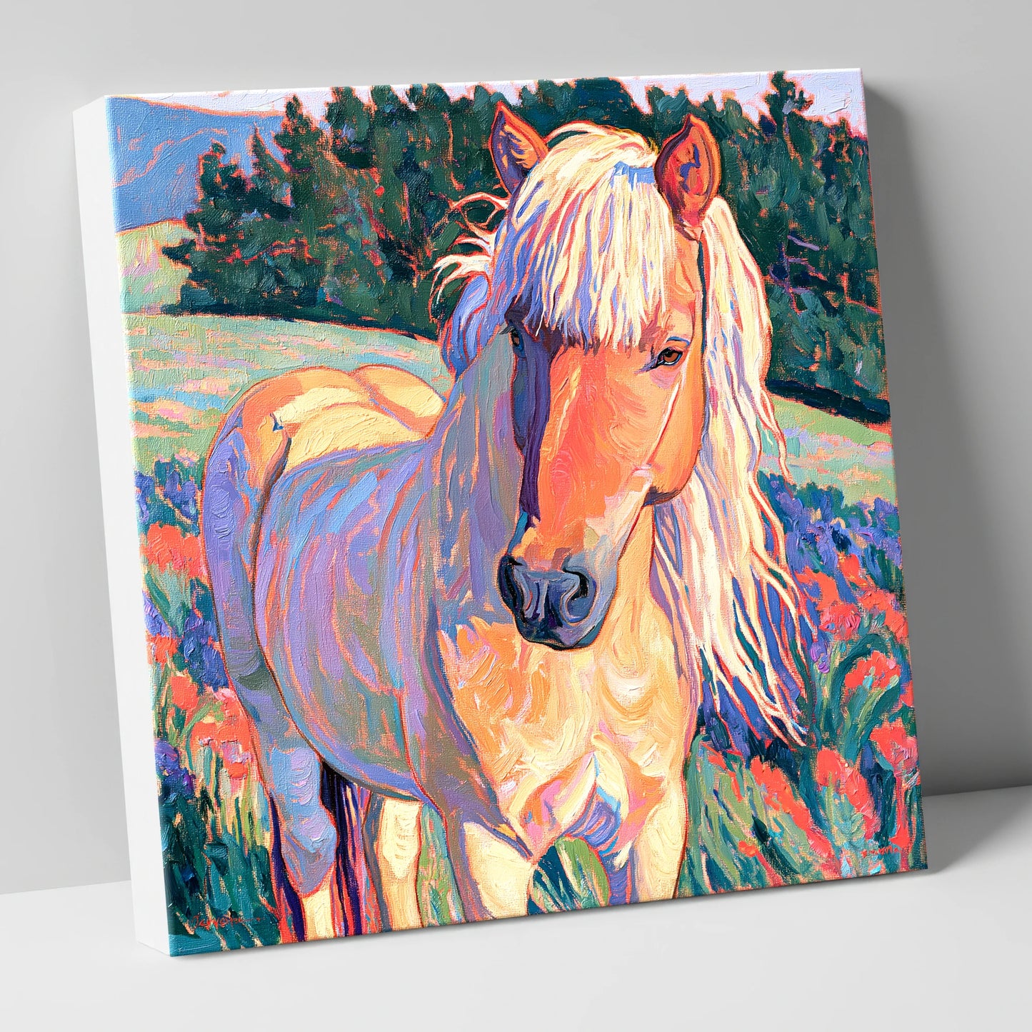 Vibrant Palomino Pony In Meadow horse breed canvas wall art