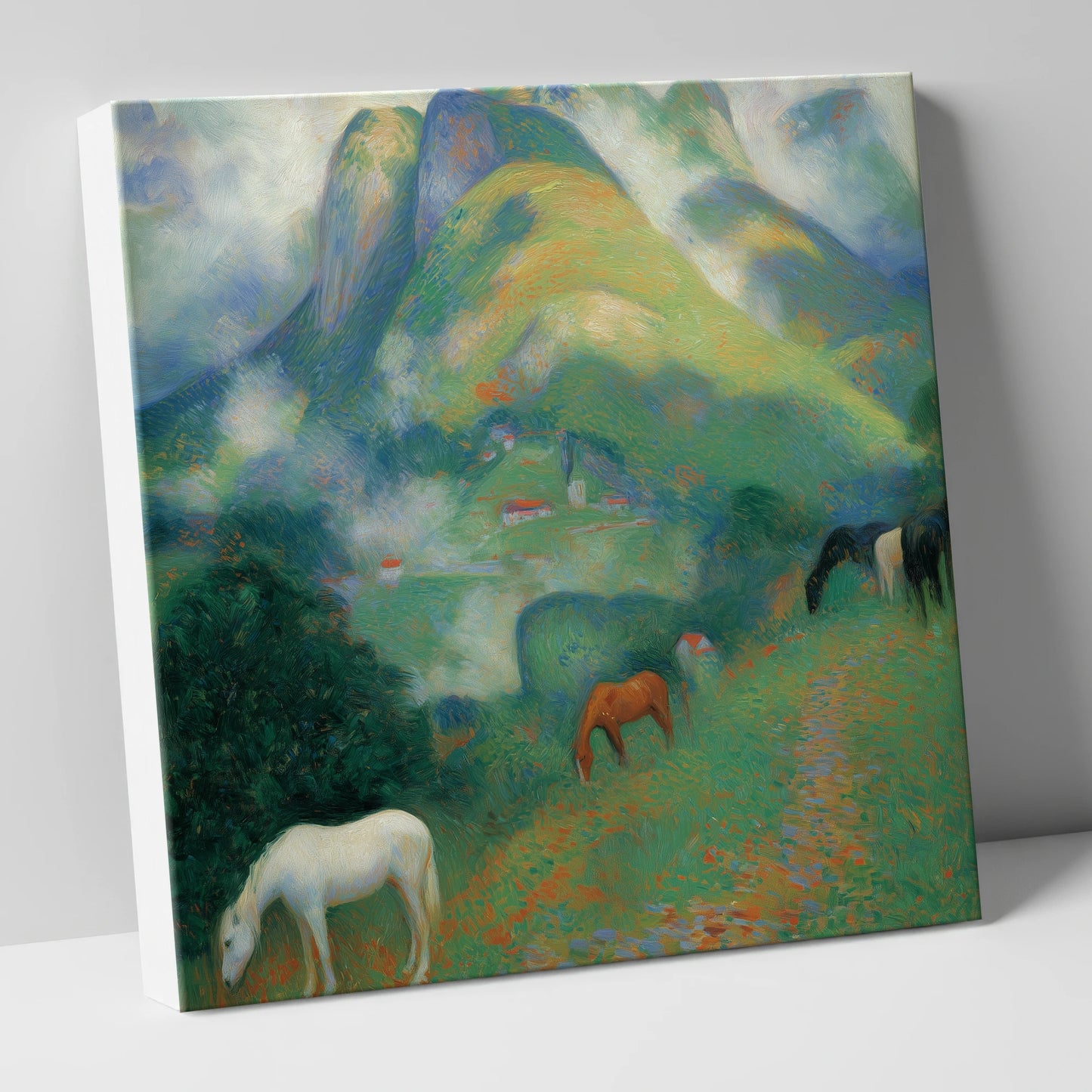 Luminous Alpine Valley horse landscape canvas wall art