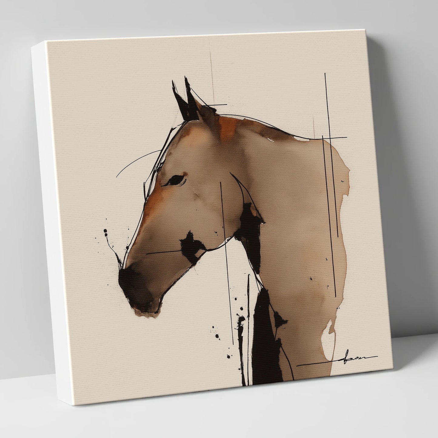 Abstract Sepia Profile horse portrait canvas wall art