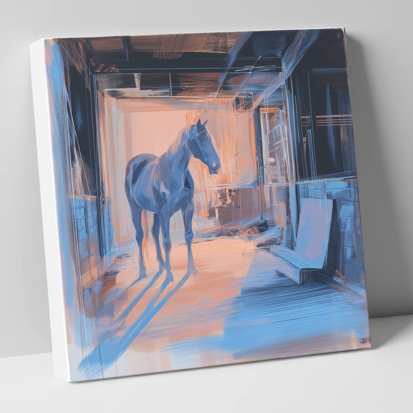 The Quiet Aisle horse stable canvas wall art