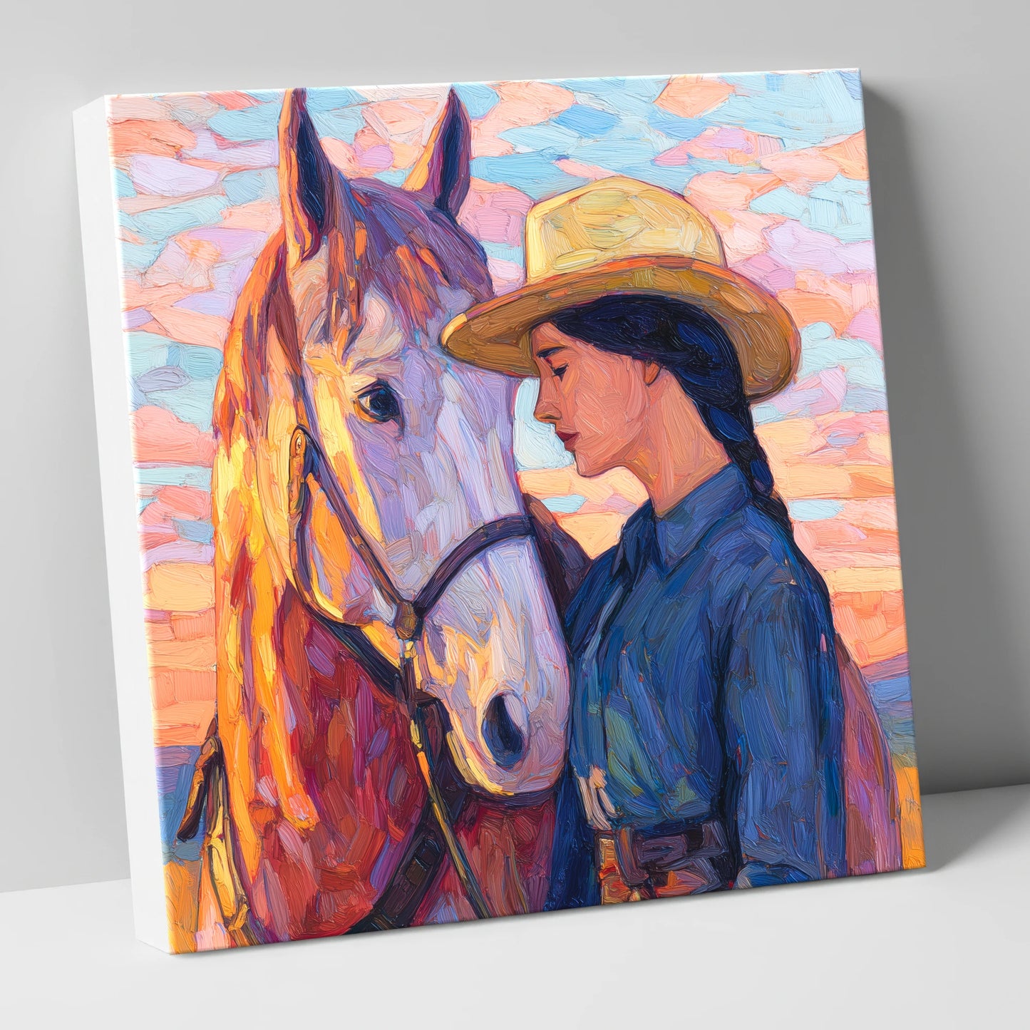 The Sundown Bond horse & rider canvas wall art