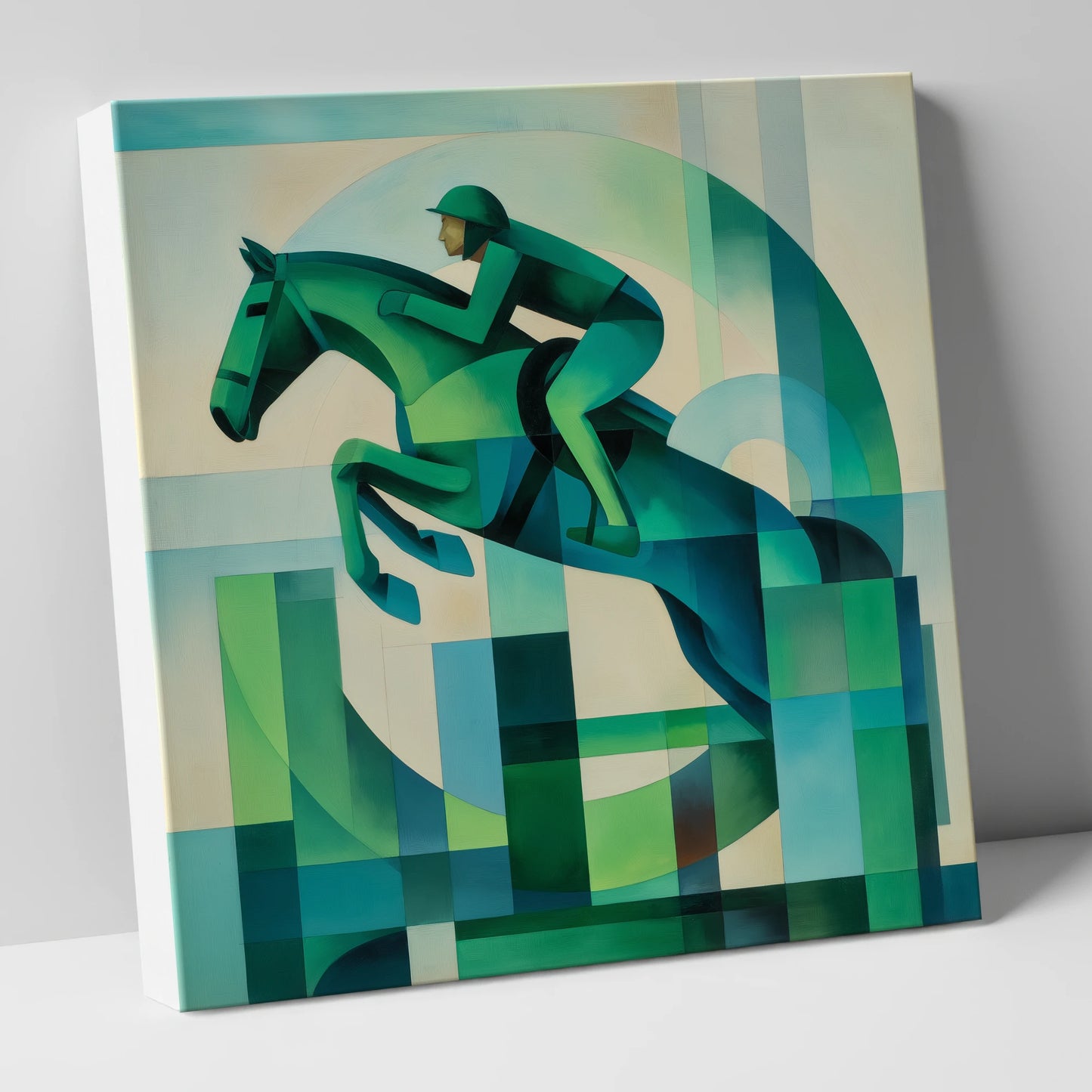 Emerald Ascent show jumping horse canvas wall art