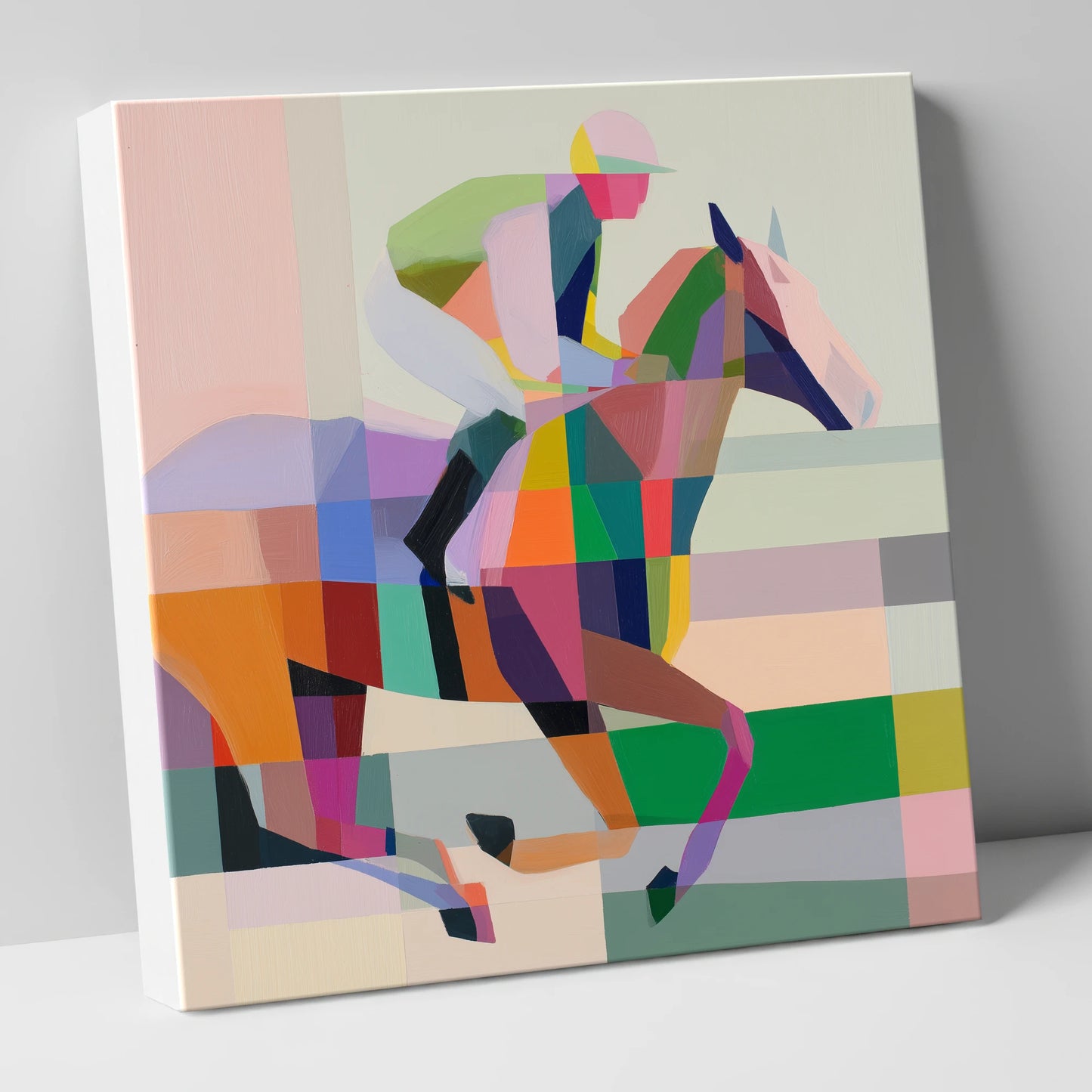 Prismatic Stride racing horse canvas wall art