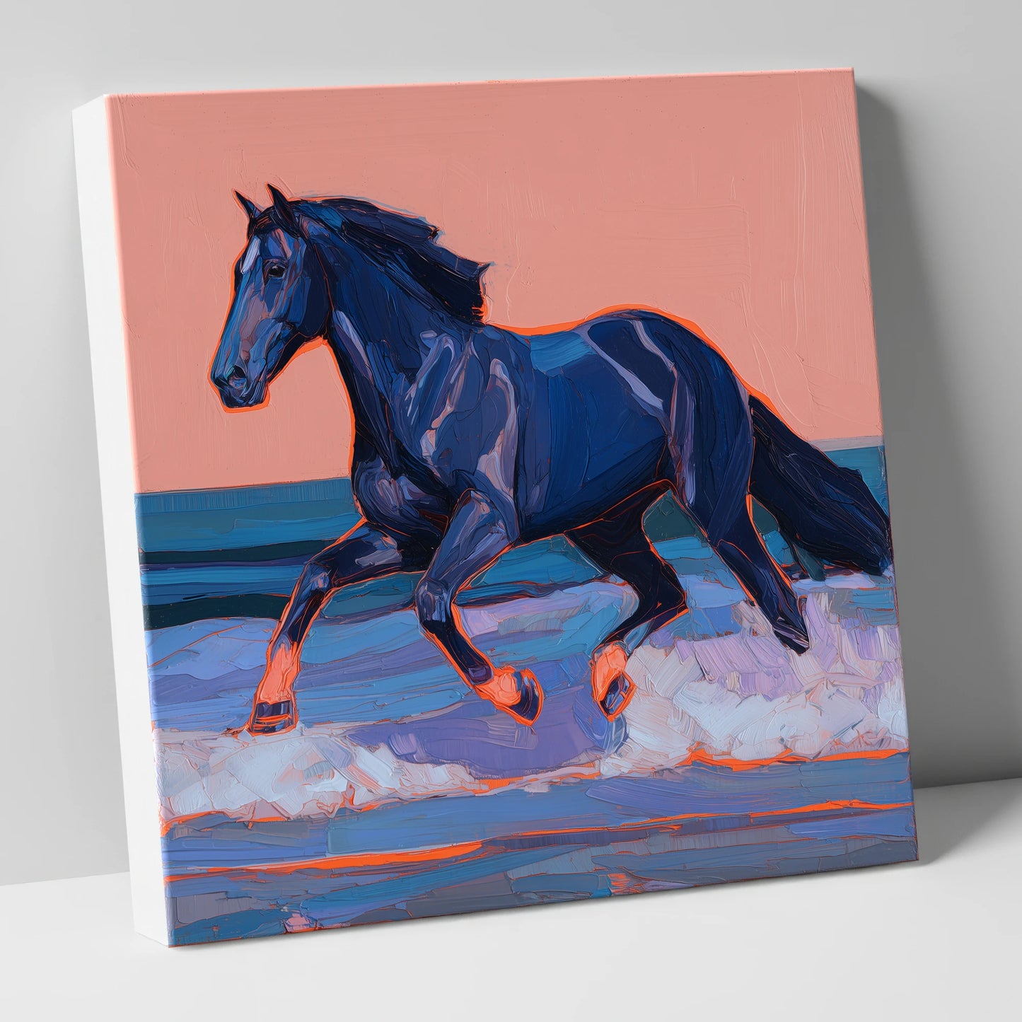 Indigo Surf Canter beach horse canvas wall art