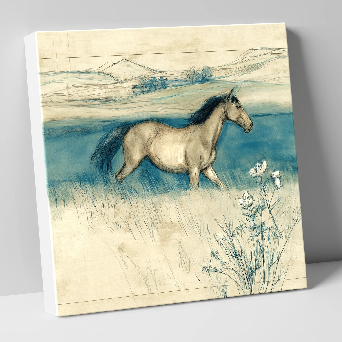 Teal Horizon Canter horse landscape canvas wall art