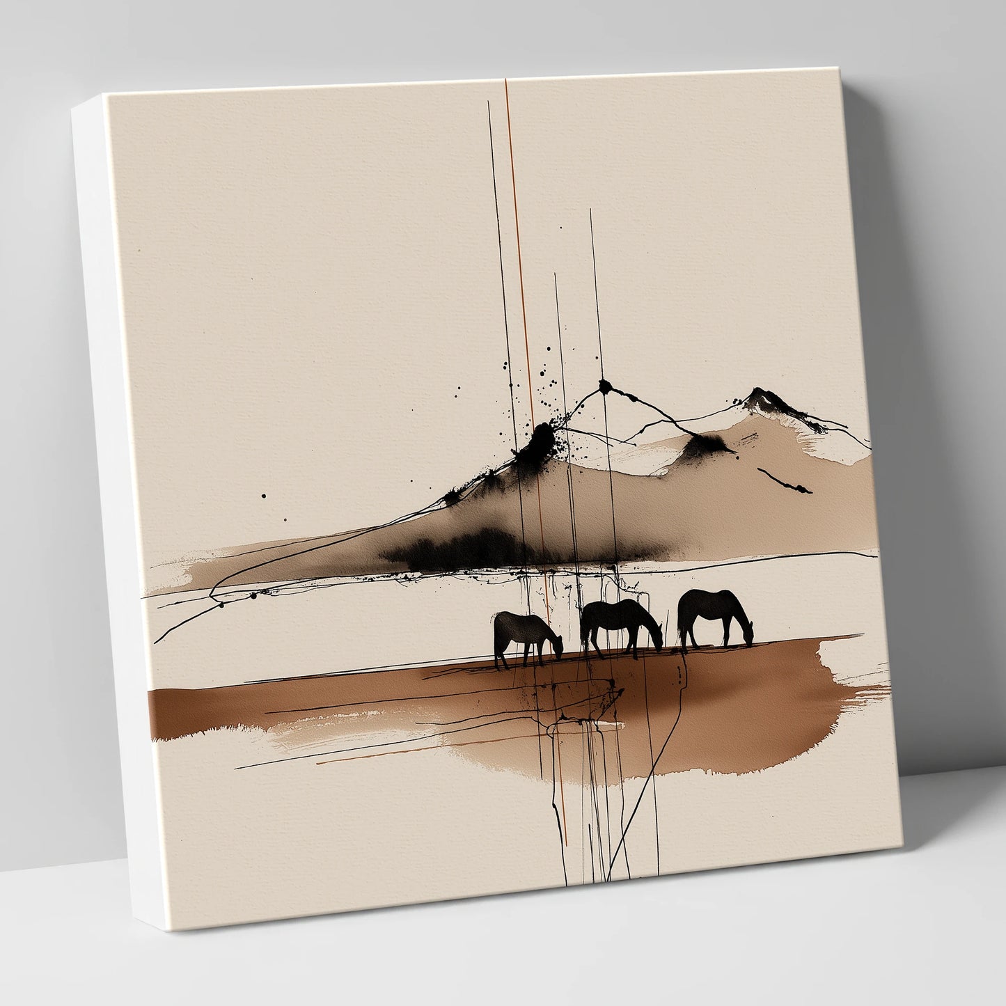 Serene Grazing Horizon horse landscape canvas wall art