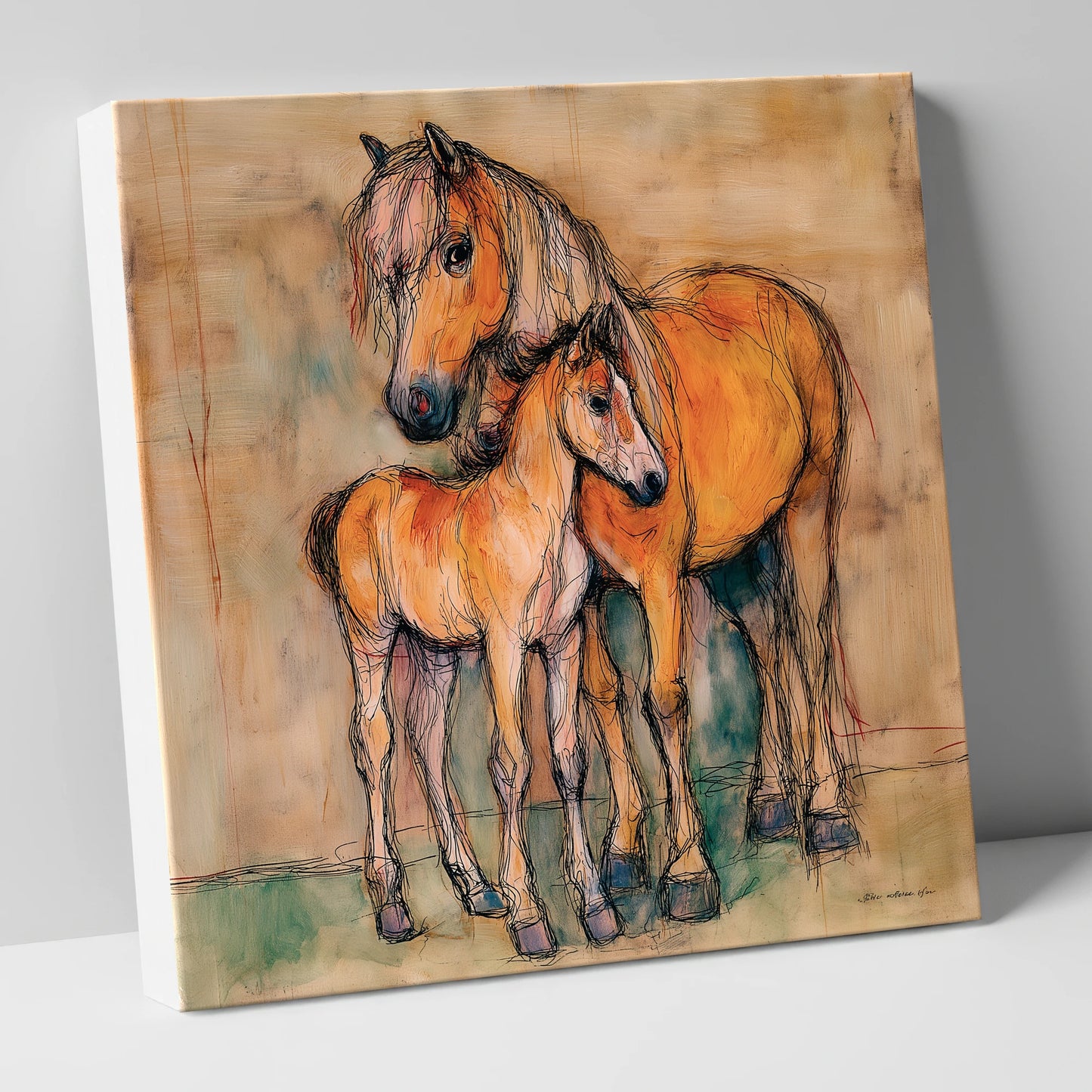 Tender Earth Bond mare & foal canvas wall art