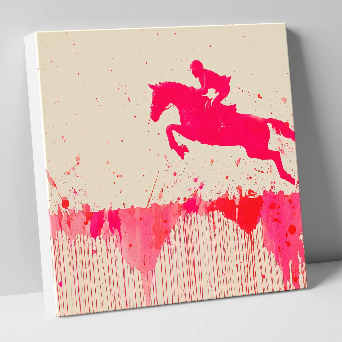 Magenta Flight show jumping horse canvas wall art