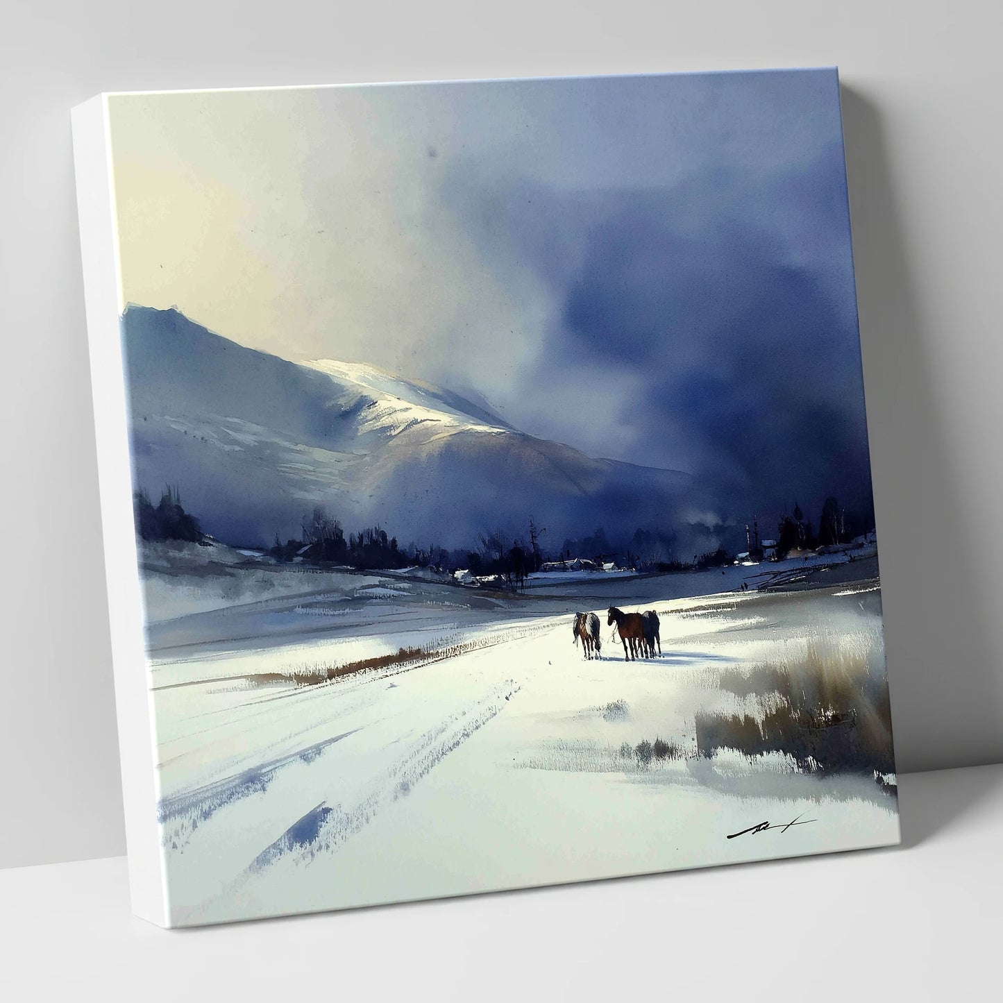Indigo Winter Valley horse landscape canvas wall art