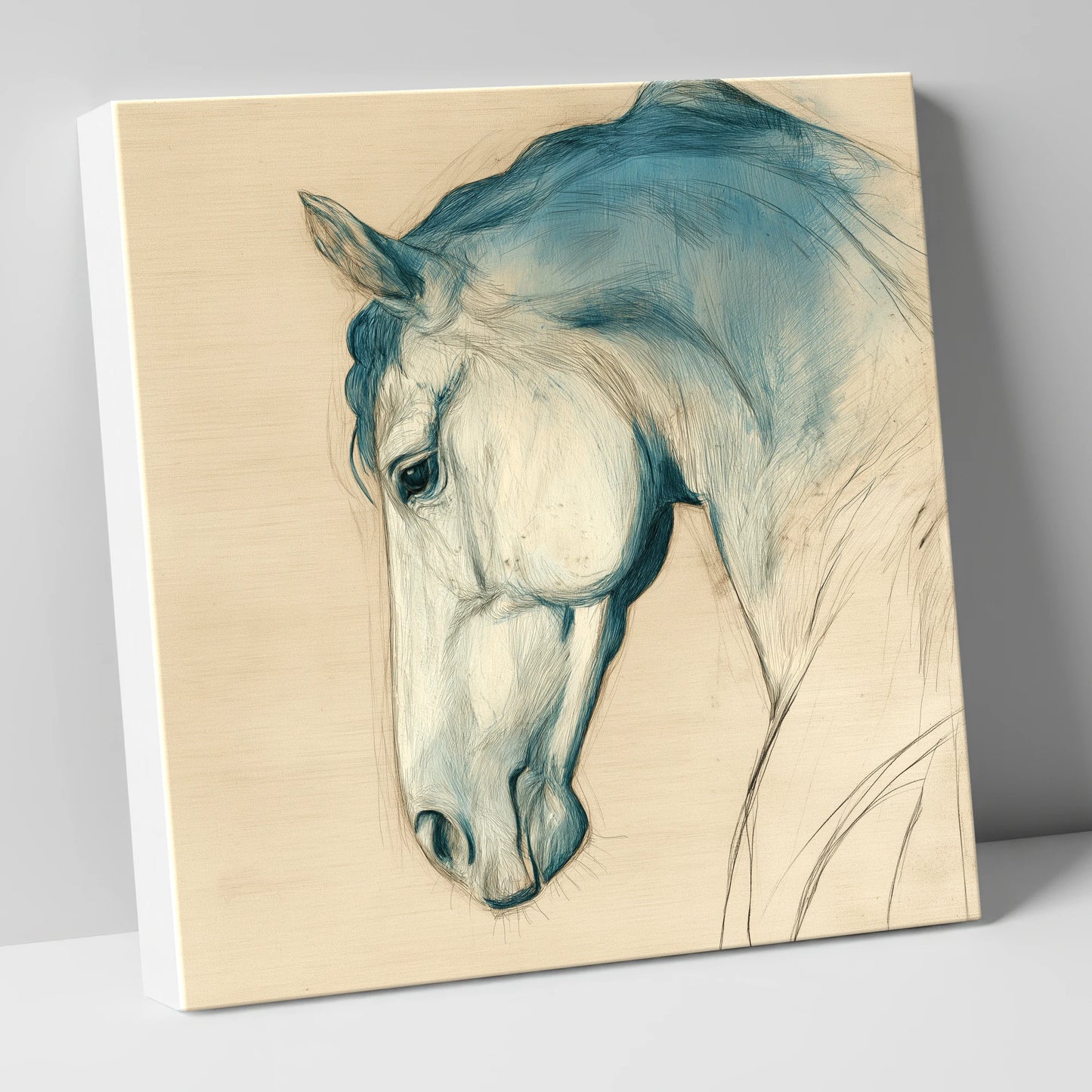 Teal Wash Equine Profile horse portrait canvas wall art