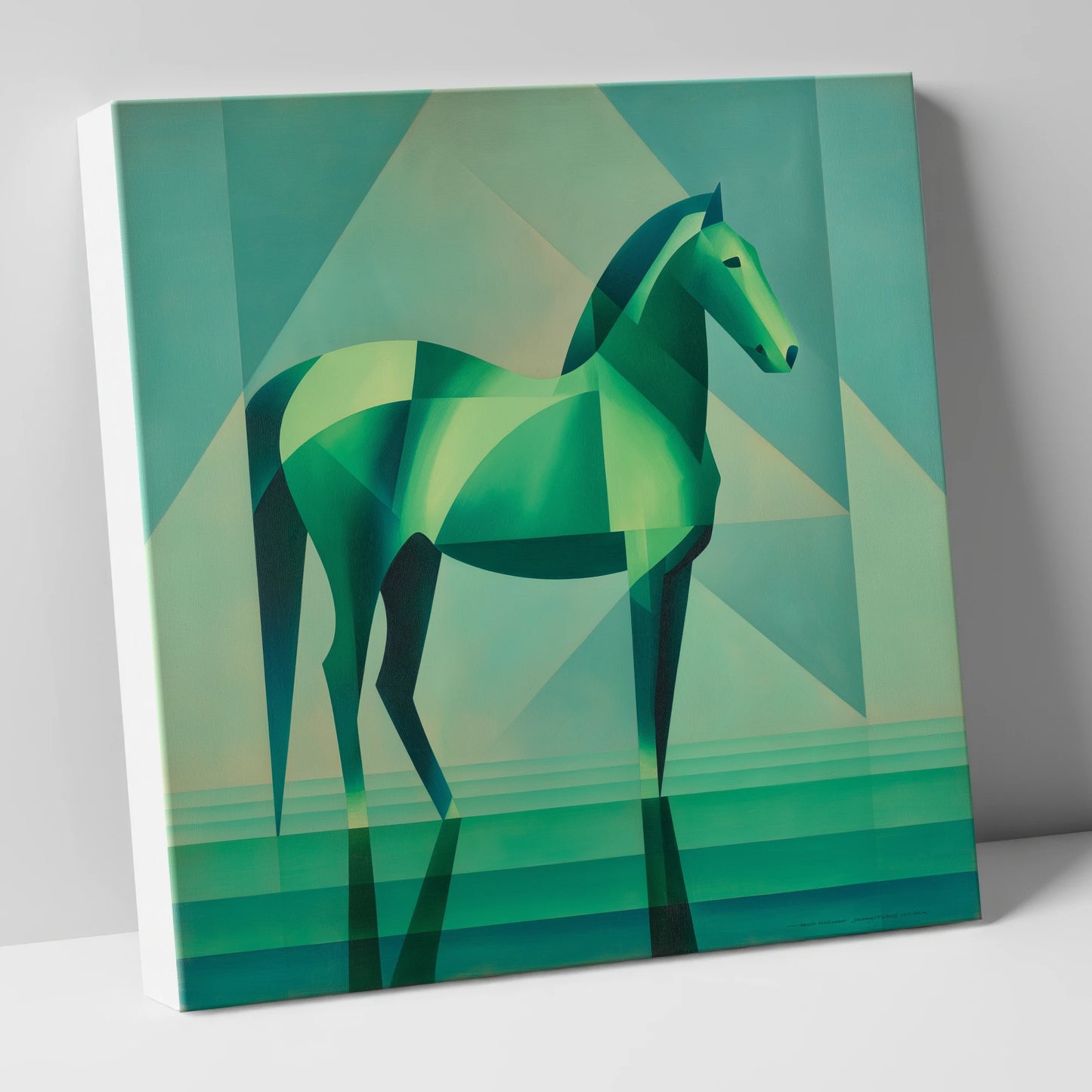 Emerald Geometric Equine horse portrait canvas wall art