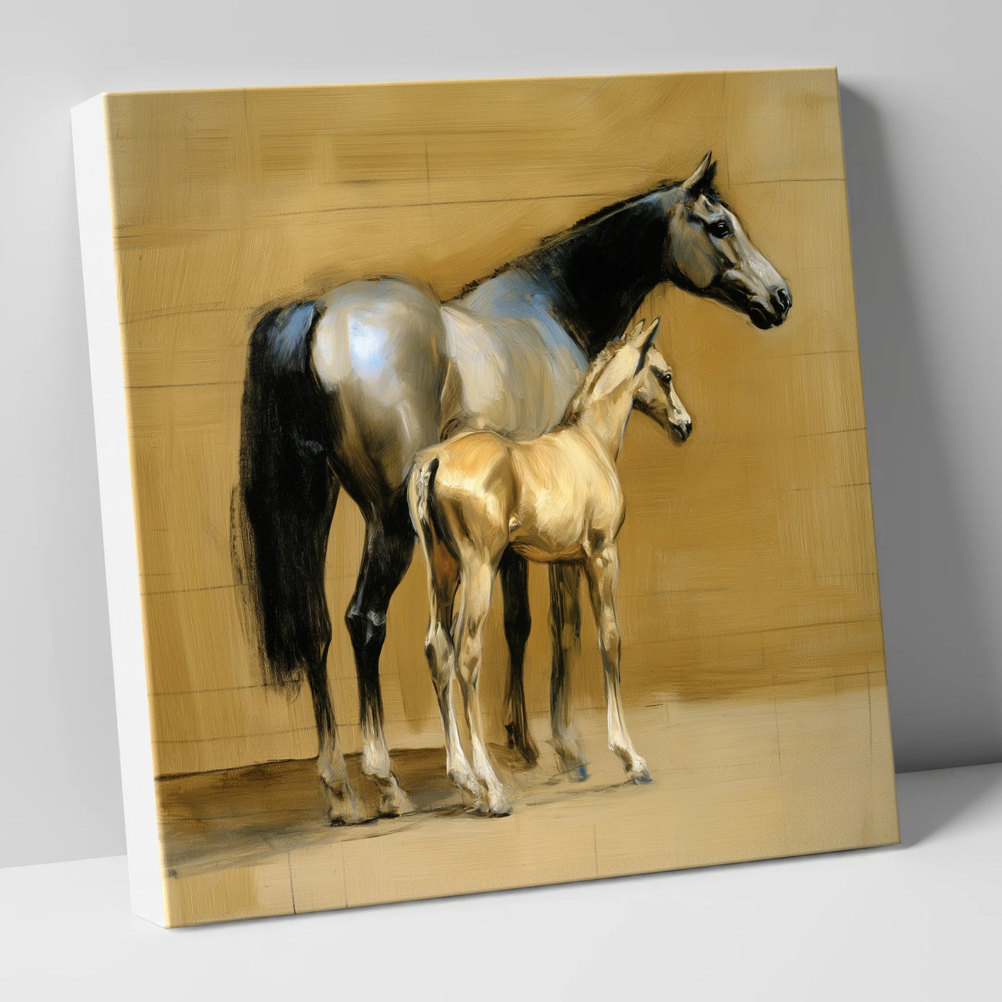 Slate and Gold mare & foal canvas wall art