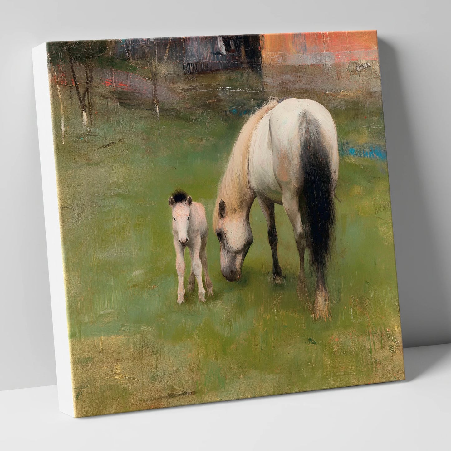 Quiet Pastoral Bond mare & foal canvas wall art