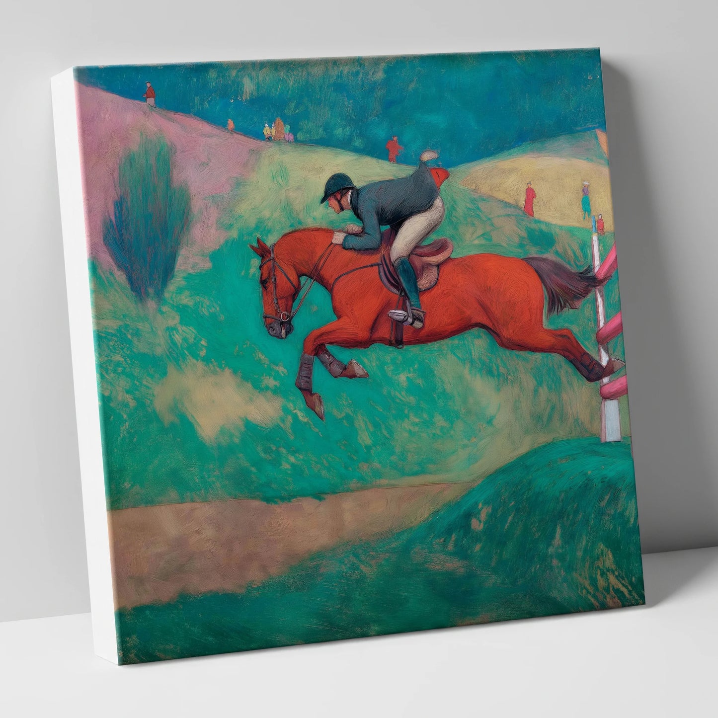 Flight Over Emerald Hills show jumping horse canvas wall art