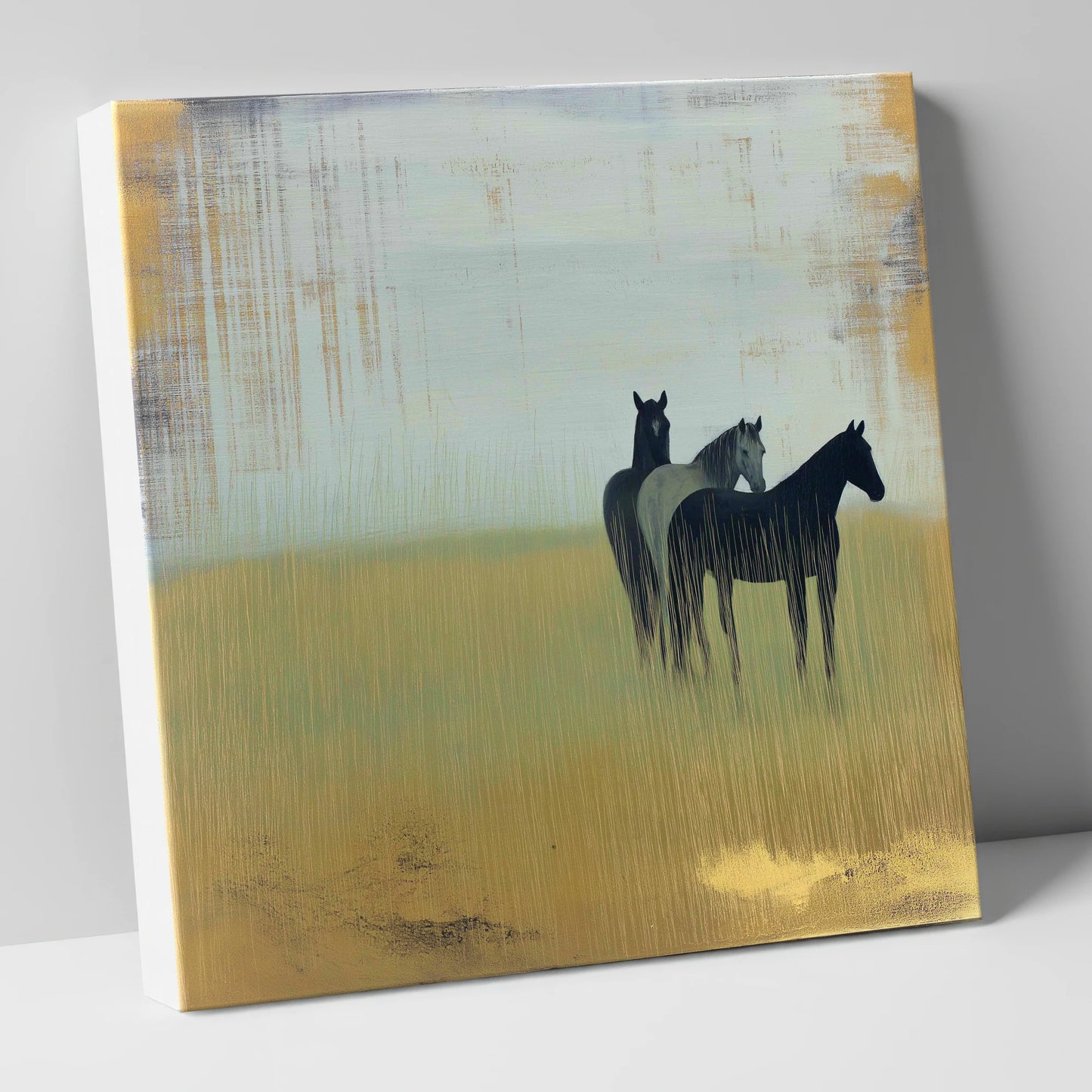 Gilded Meadow Watchers wild horses canvas wall art