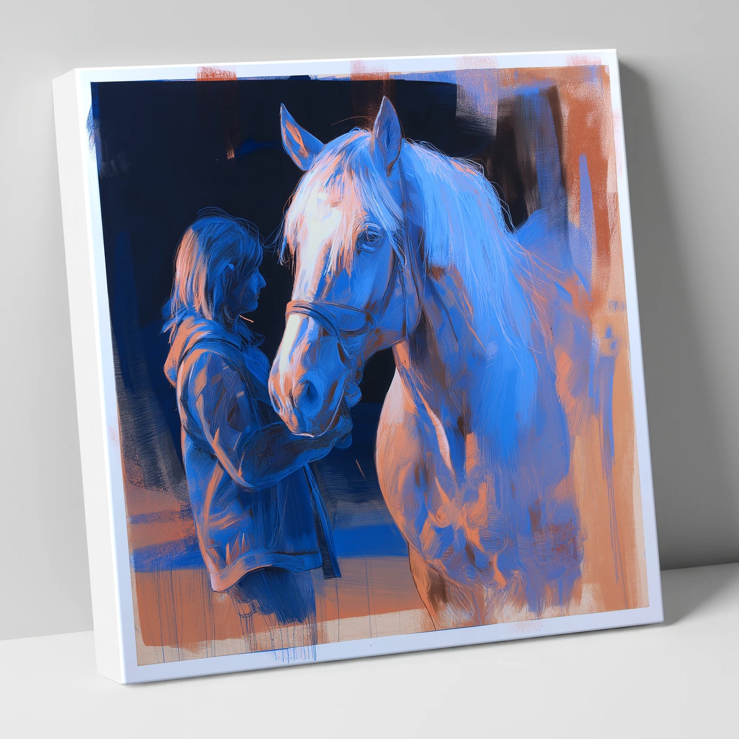 The Cobalt Bond horse & rider canvas wall art