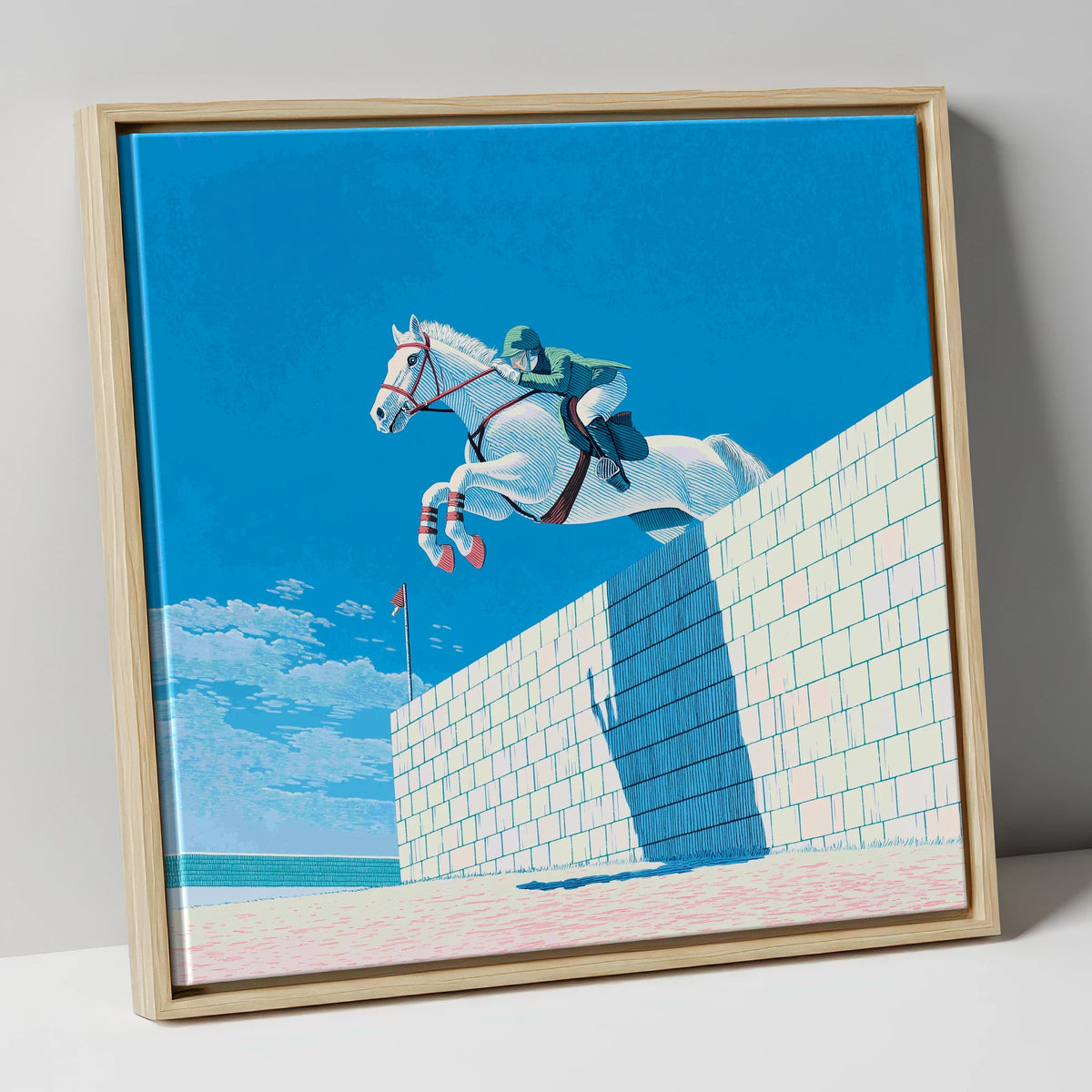 Clearance at the Wall show jumping horse canvas wall art in natural frame