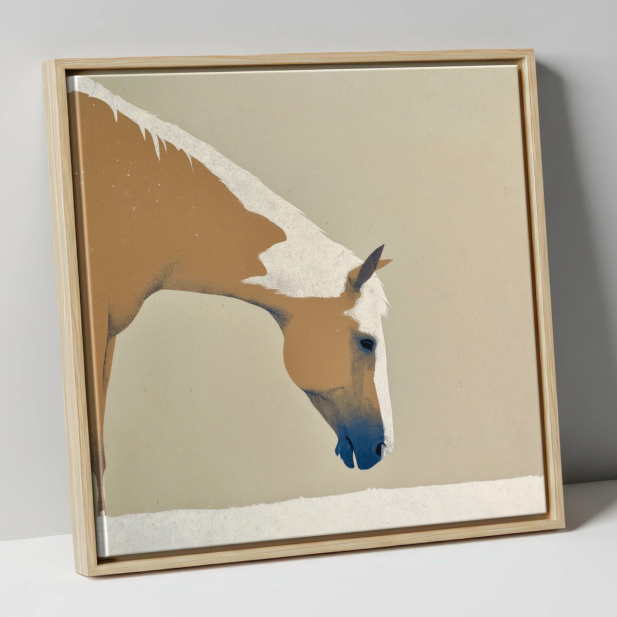 Serenity in Tan and Cream horse portrait canvas wall art in natural frame
