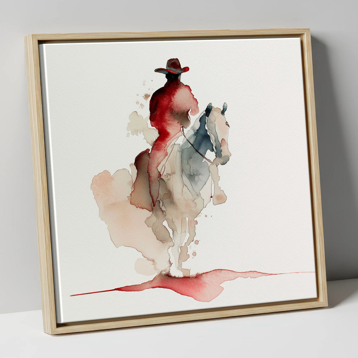 Crimson Trail Rider western horse canvas wall art in natural frame