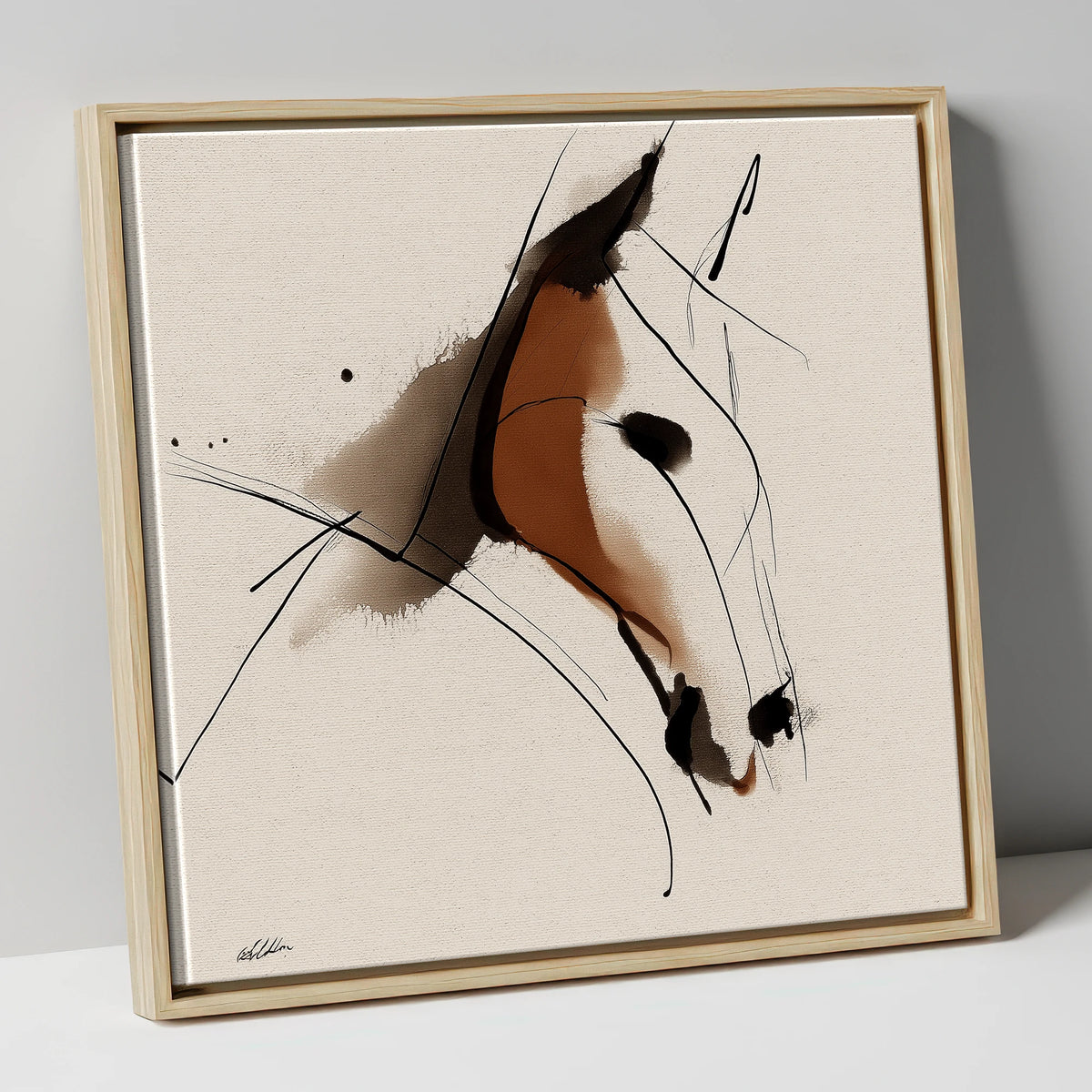 Abstract Sienna Profile horse portrait canvas wall art in natural frame