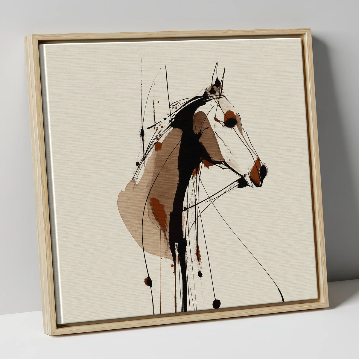 Expressive Sepia Horse Profile horse portrait canvas wall art in natural frame