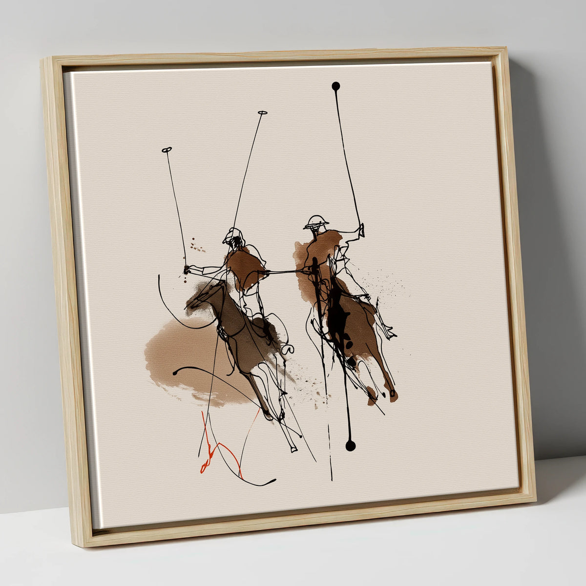 Dynamic Ride Off polo horse canvas wall art in natural frame