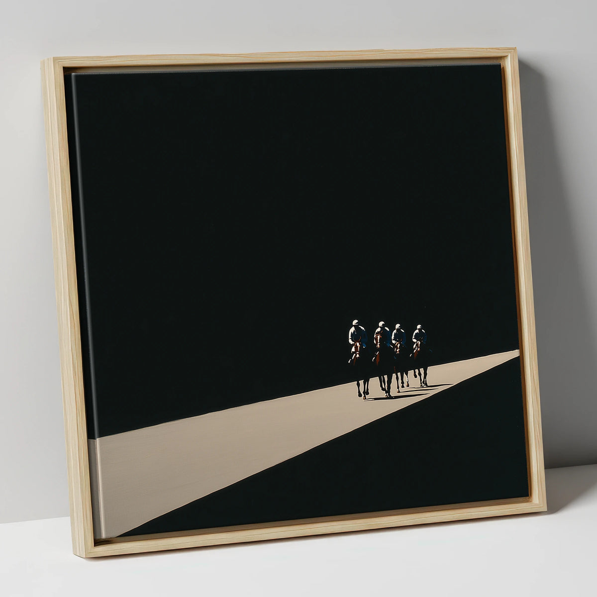 Four Racehorses In Cinematic Light racing horse canvas wall art in natural frame