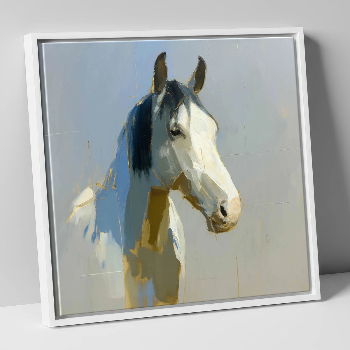 Luminous Morning Watch horse portrait canvas wall art in white frame