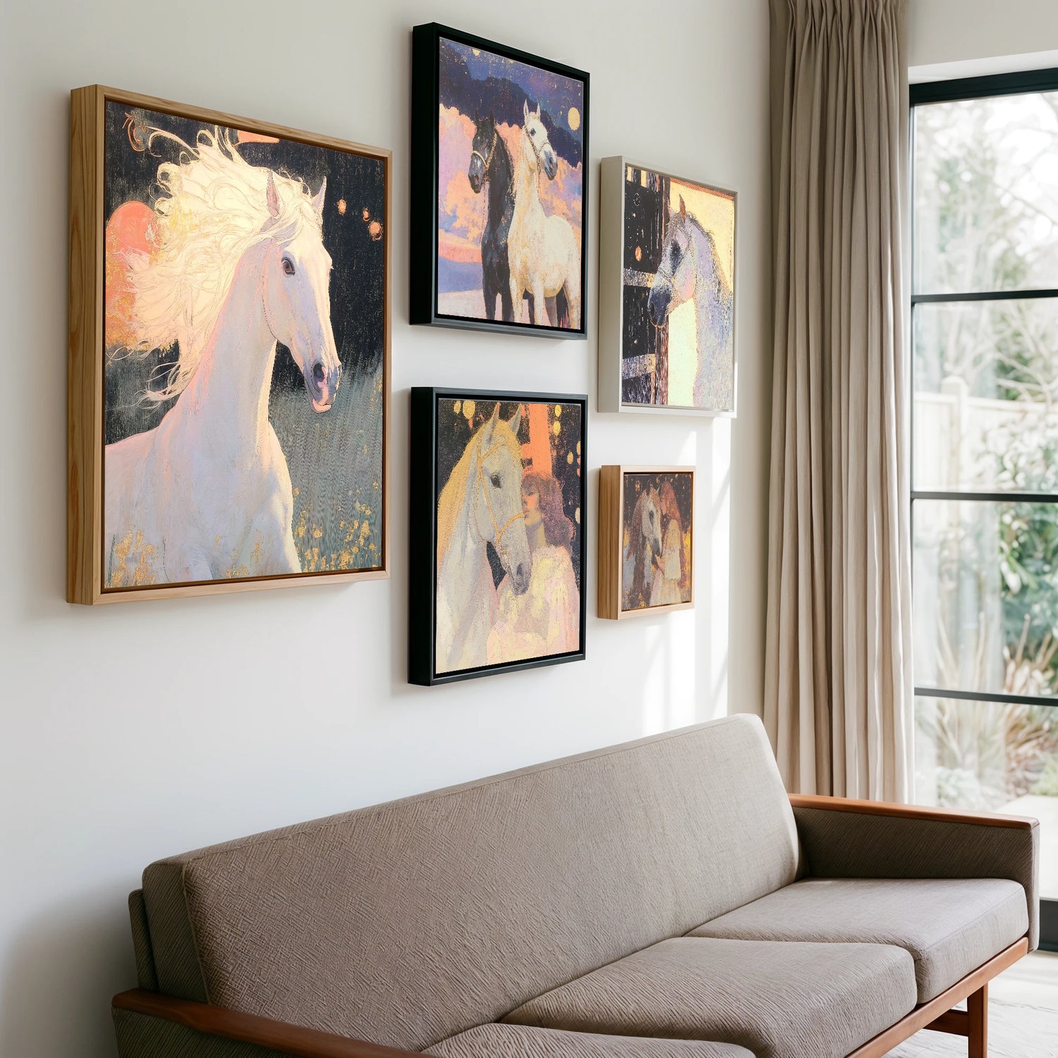 Gallery wall of art by Isobel Hawthorn