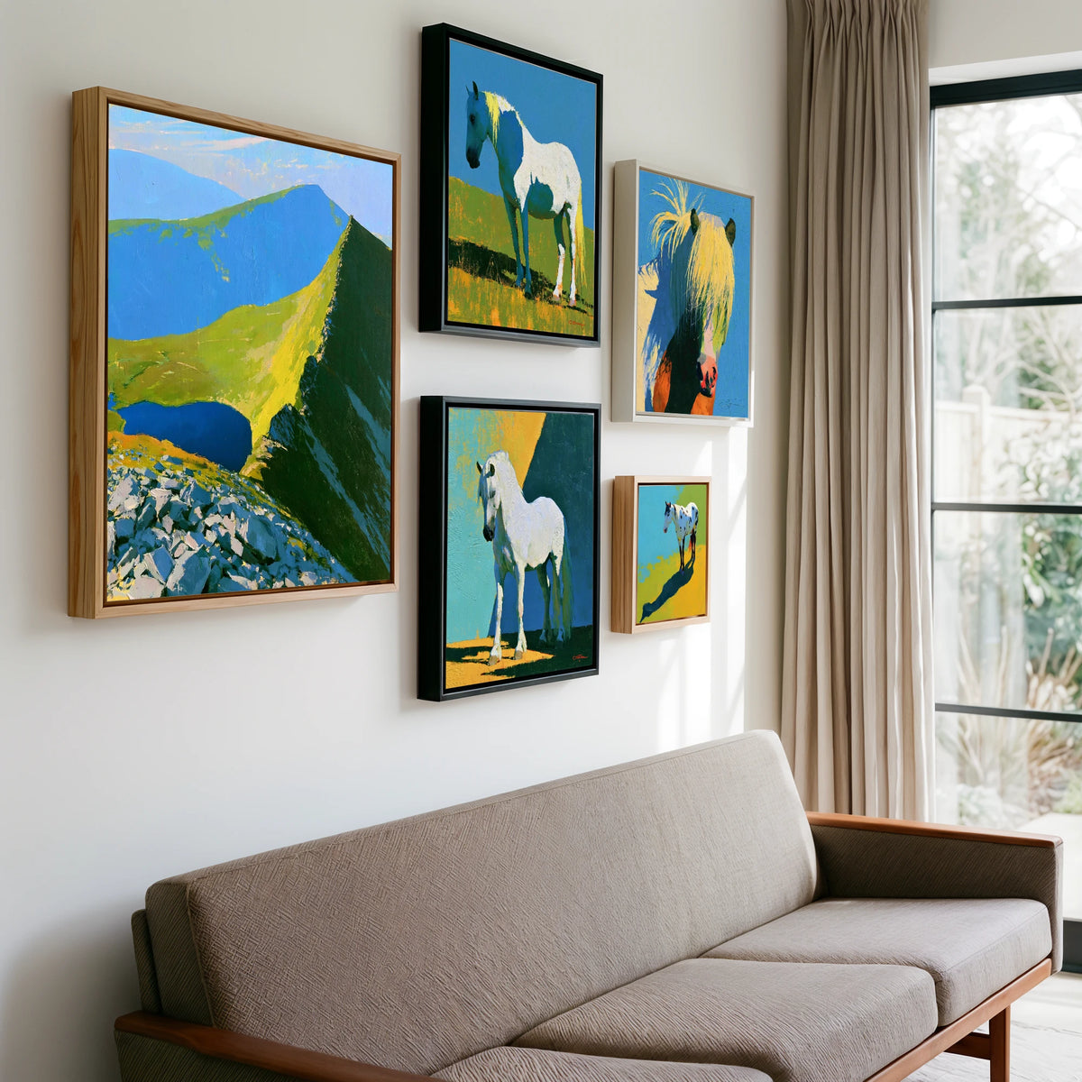 Gallery wall of art by Daphne Morley