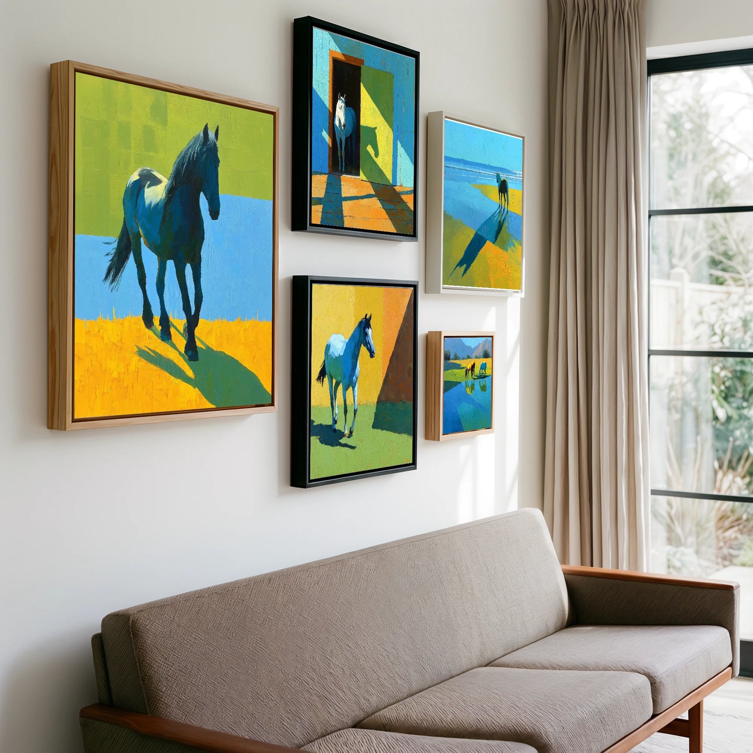 Gallery wall of art by Daphne Morley