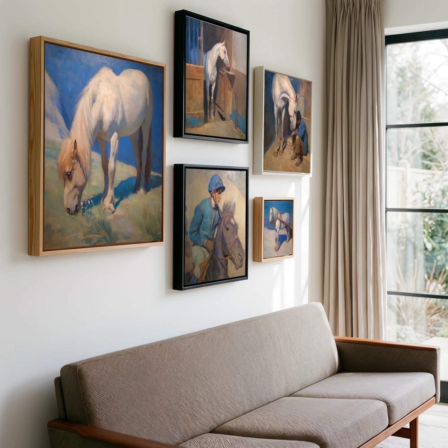Gallery wall of art by Alistair Rhodes