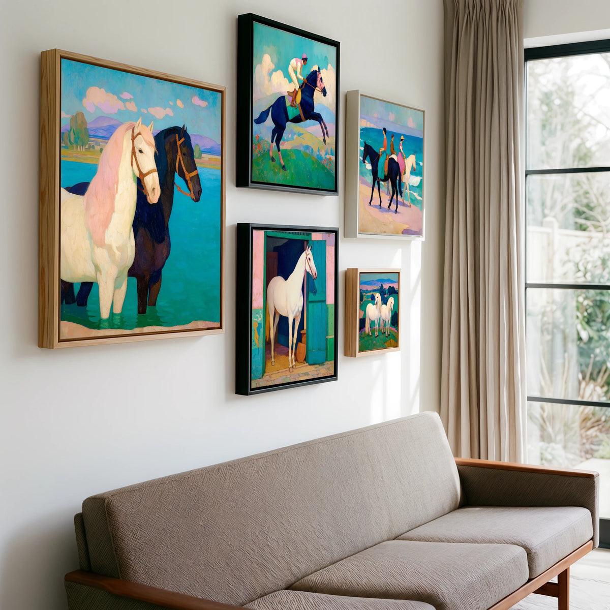 Gallery wall of art by Aldous Trent