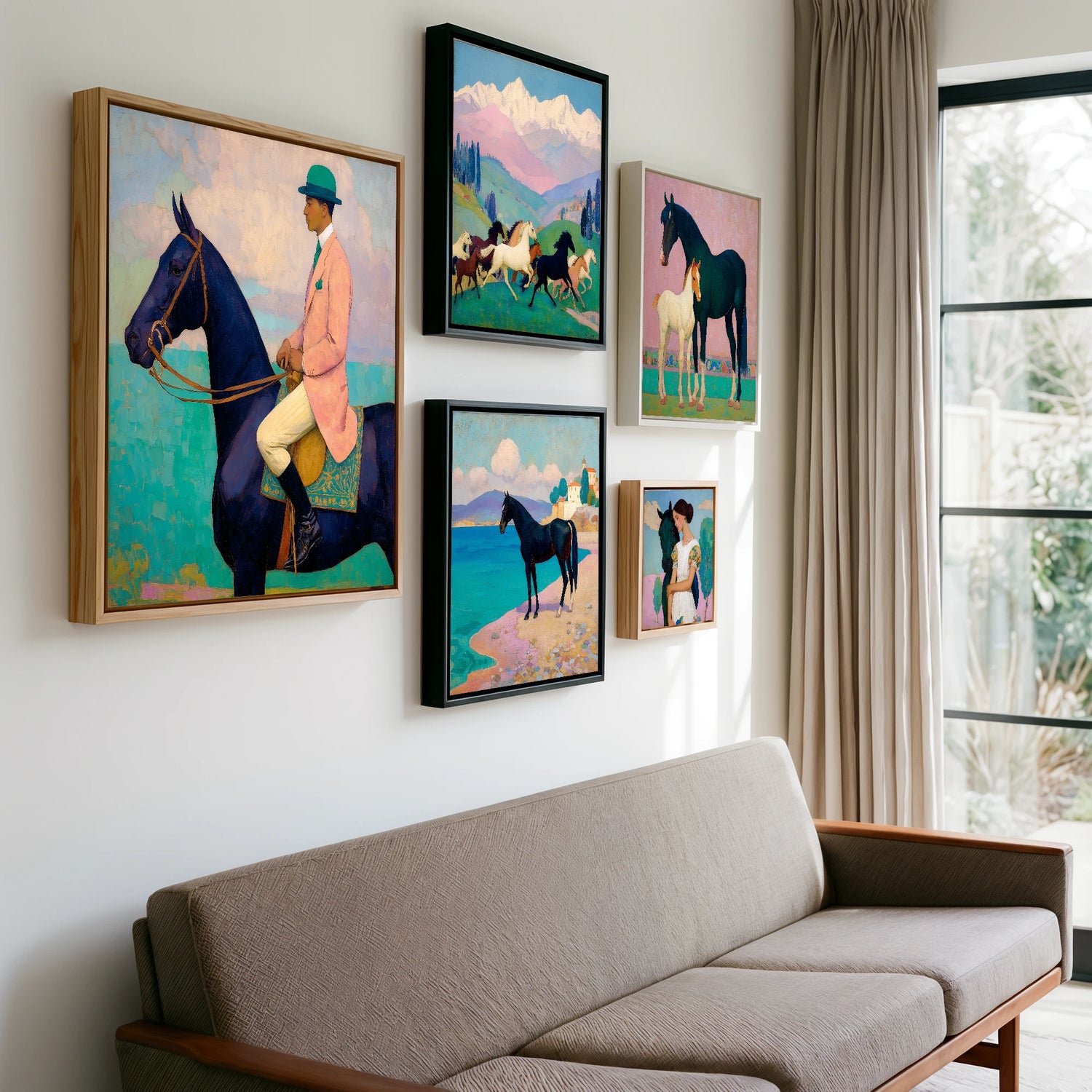 Gallery wall of art by Aldous Trent